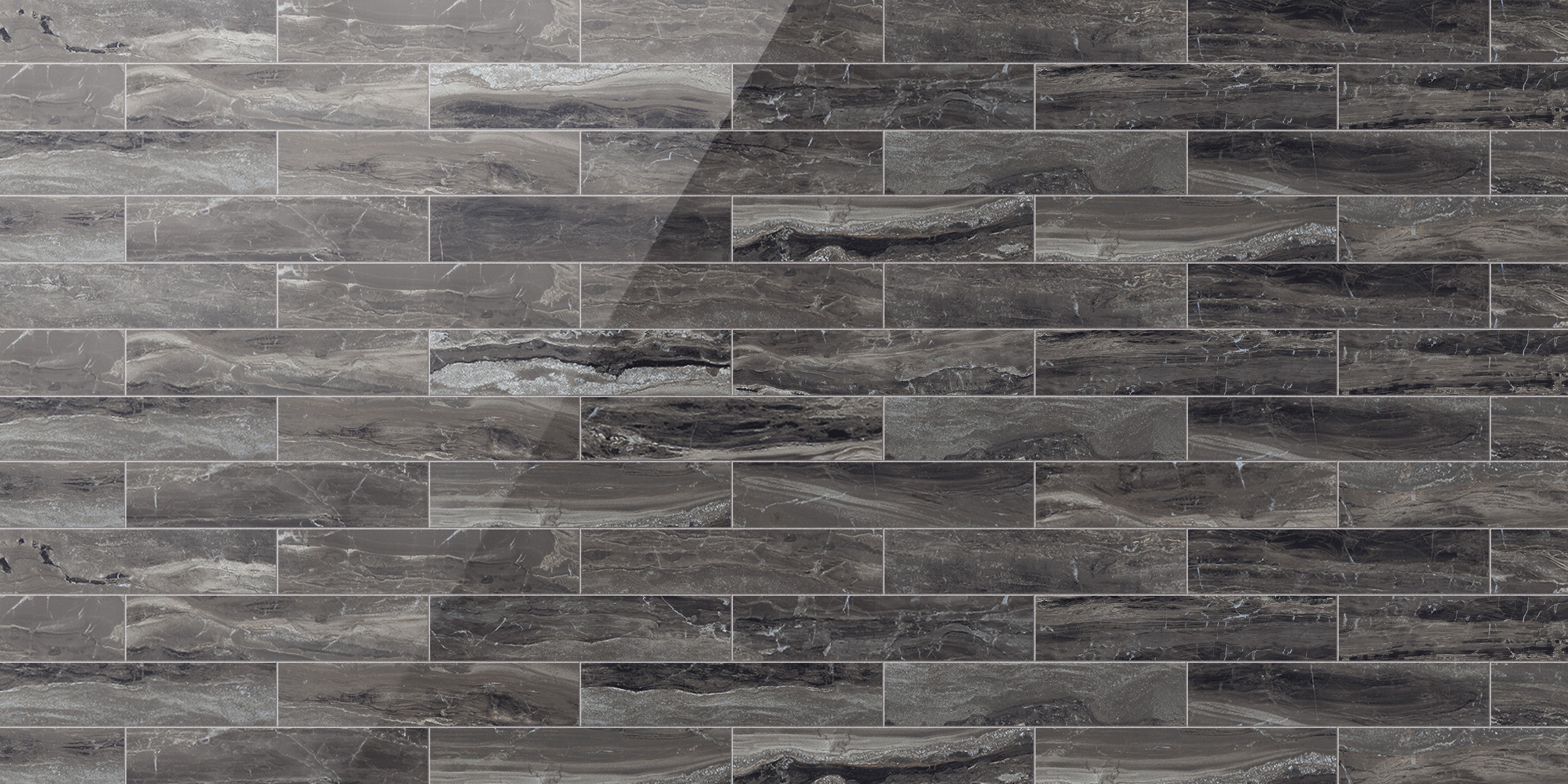 Breccia 3x12 Polished Porcelain Tile in Noir