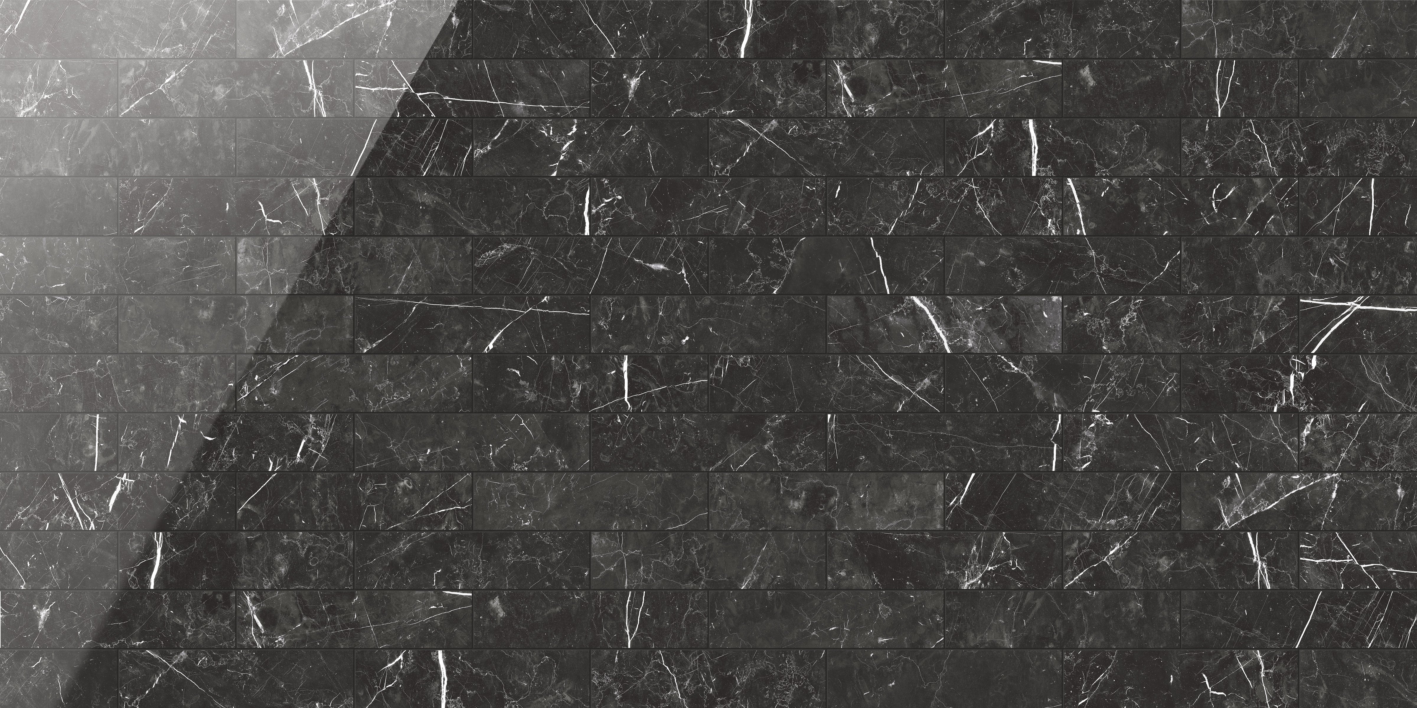 Luxury 3x12 Polished Porcelain Tile in Nero Marquina