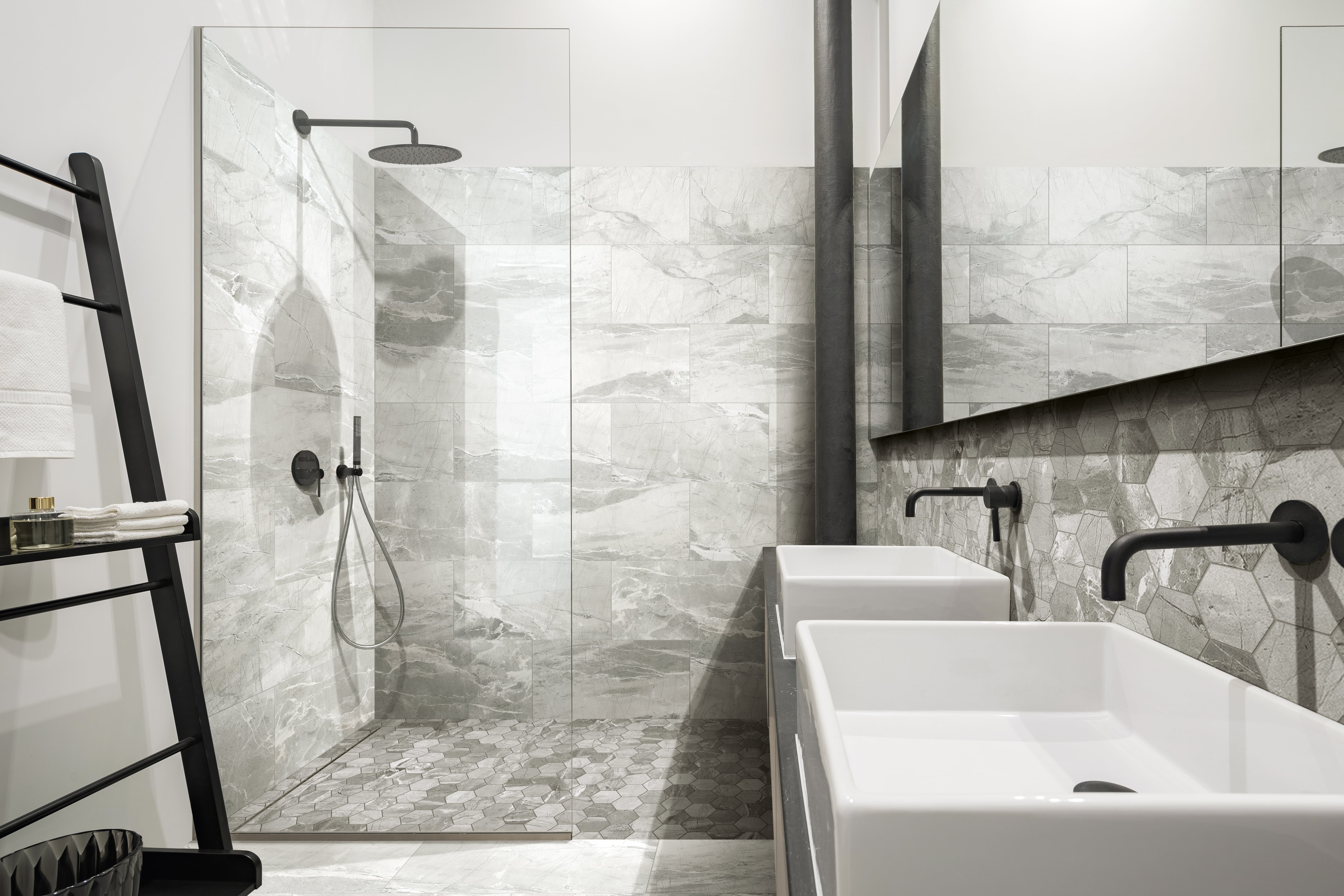 Absolute 3x3 Matte Porcelain Hexagon Mesh Mosaic Tile in Light Grey