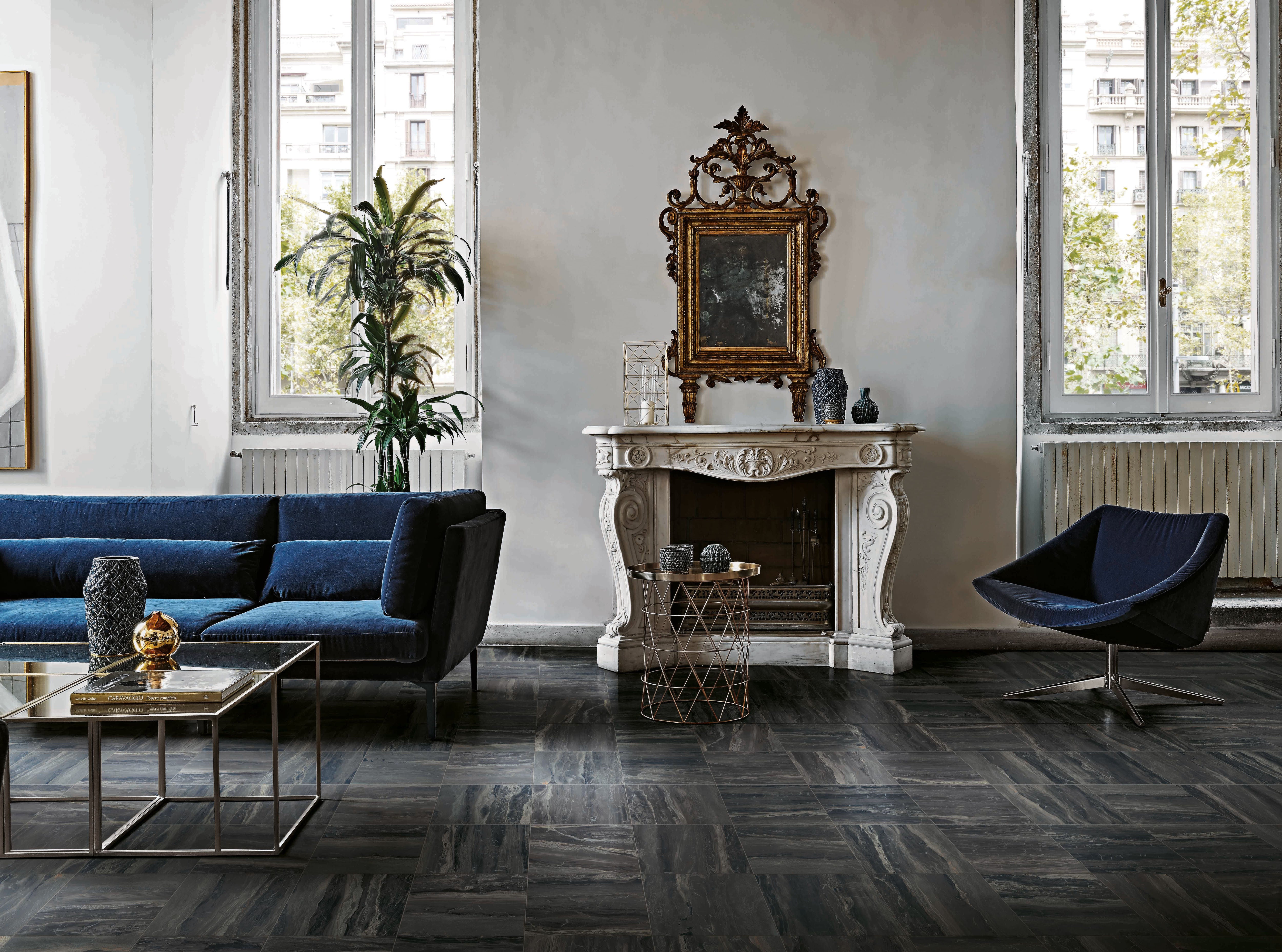 Breccia 12x12 Polished Porcelain Tile in Noir