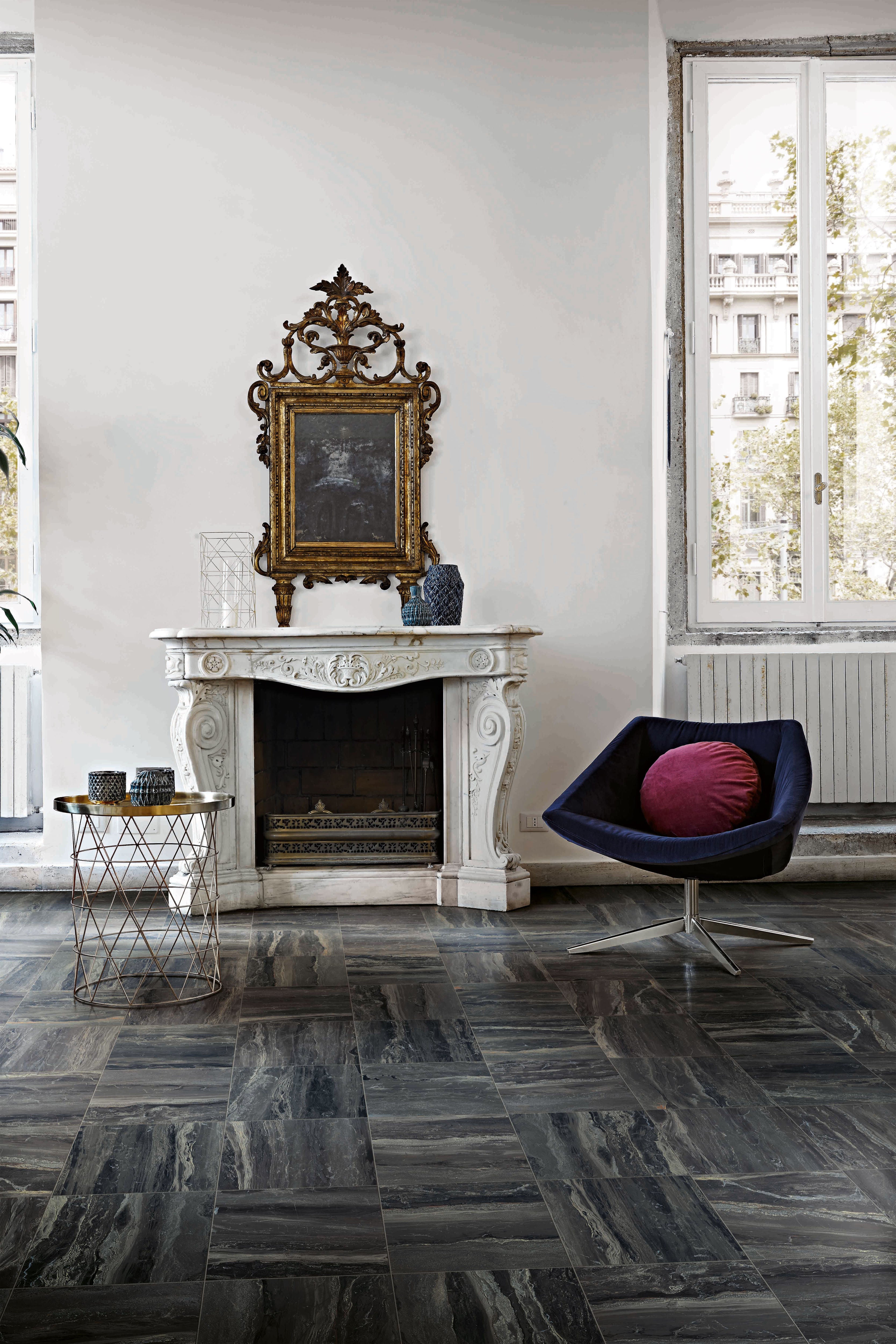 Breccia 12x12 Polished Porcelain Tile in Noir