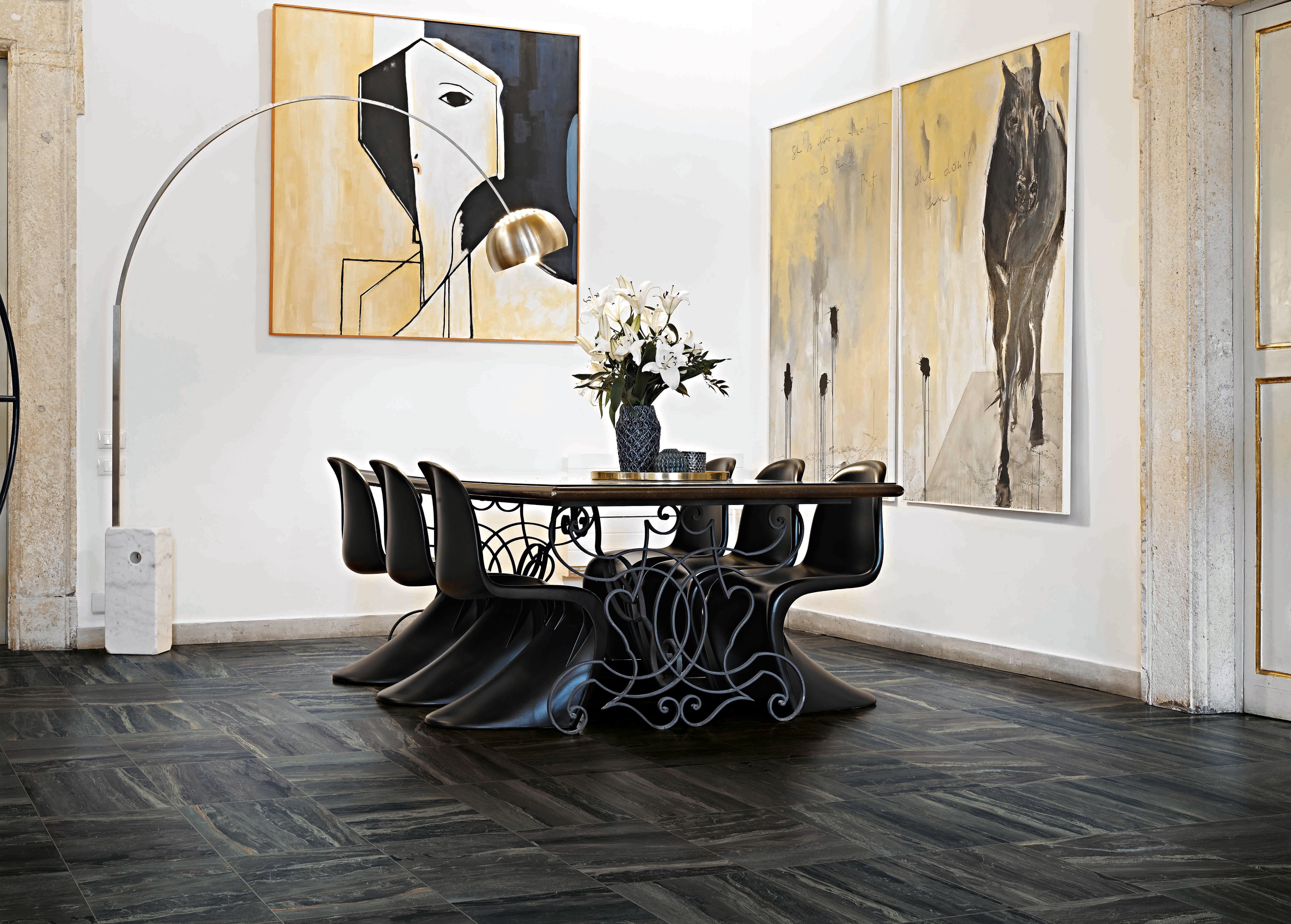 Breccia 12x12 Polished Porcelain Tile in Noir