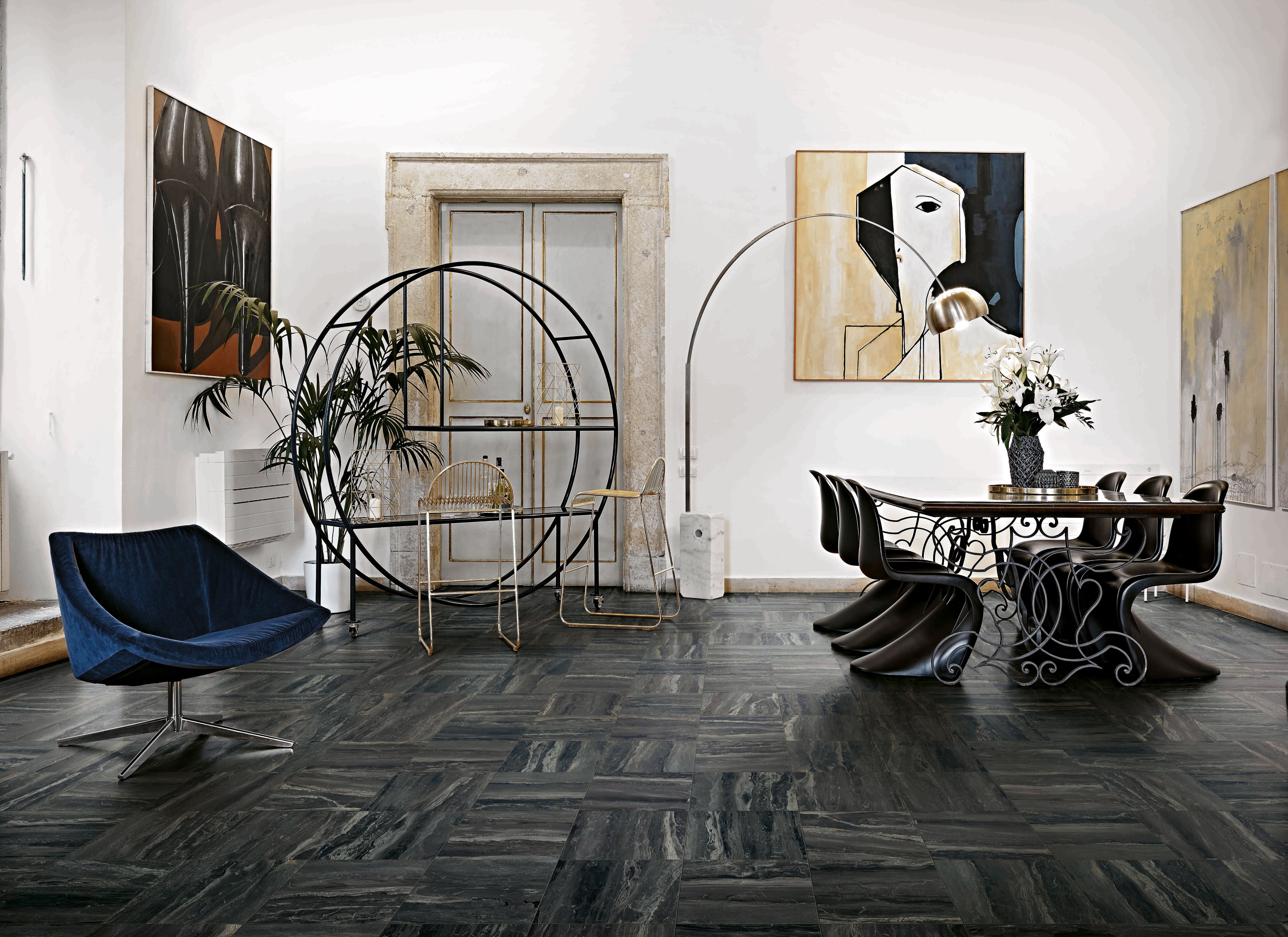 Breccia 12x12 Polished Porcelain Tile in Noir