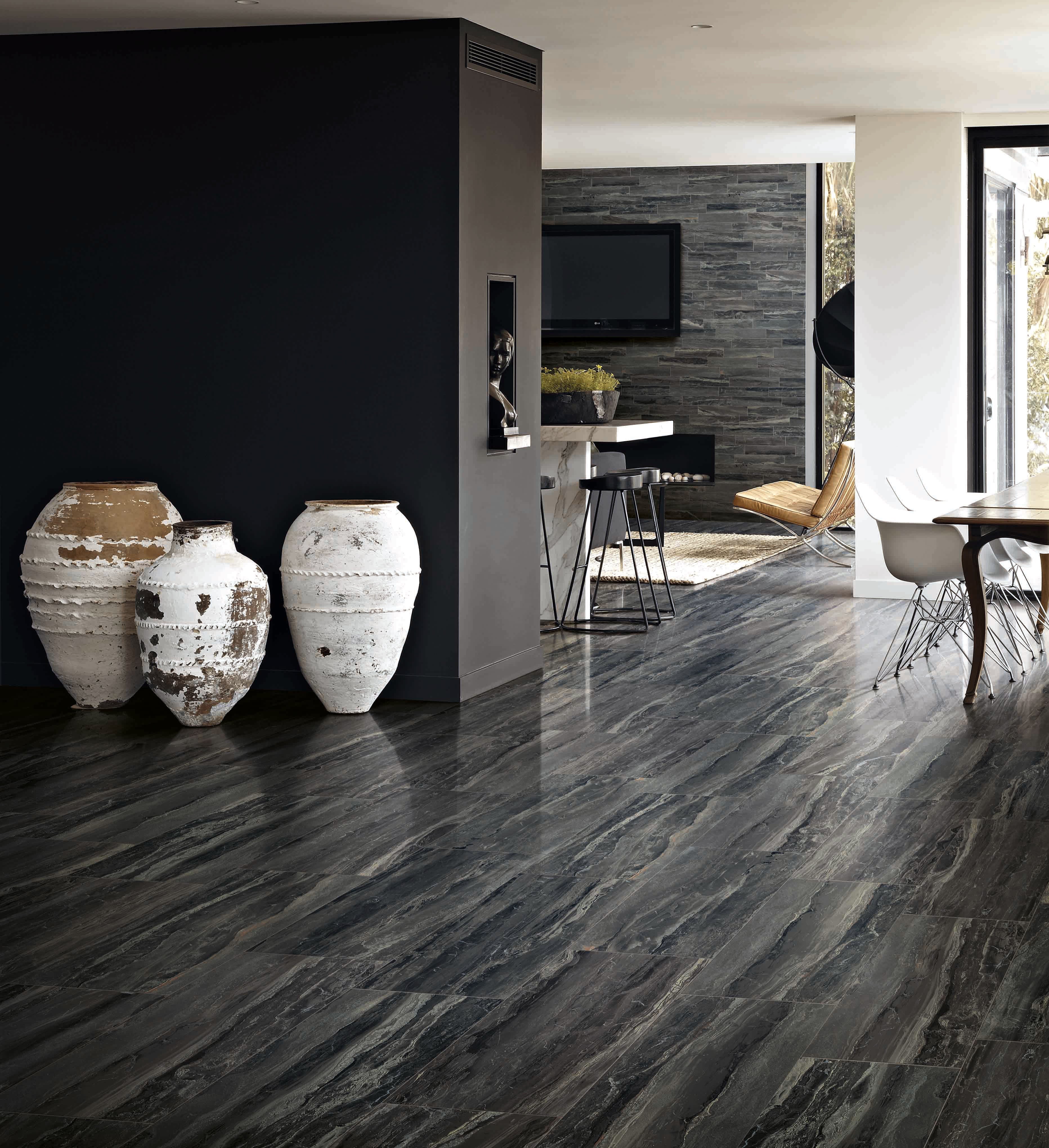 Breccia 3x12 Polished Porcelain Tile in Noir