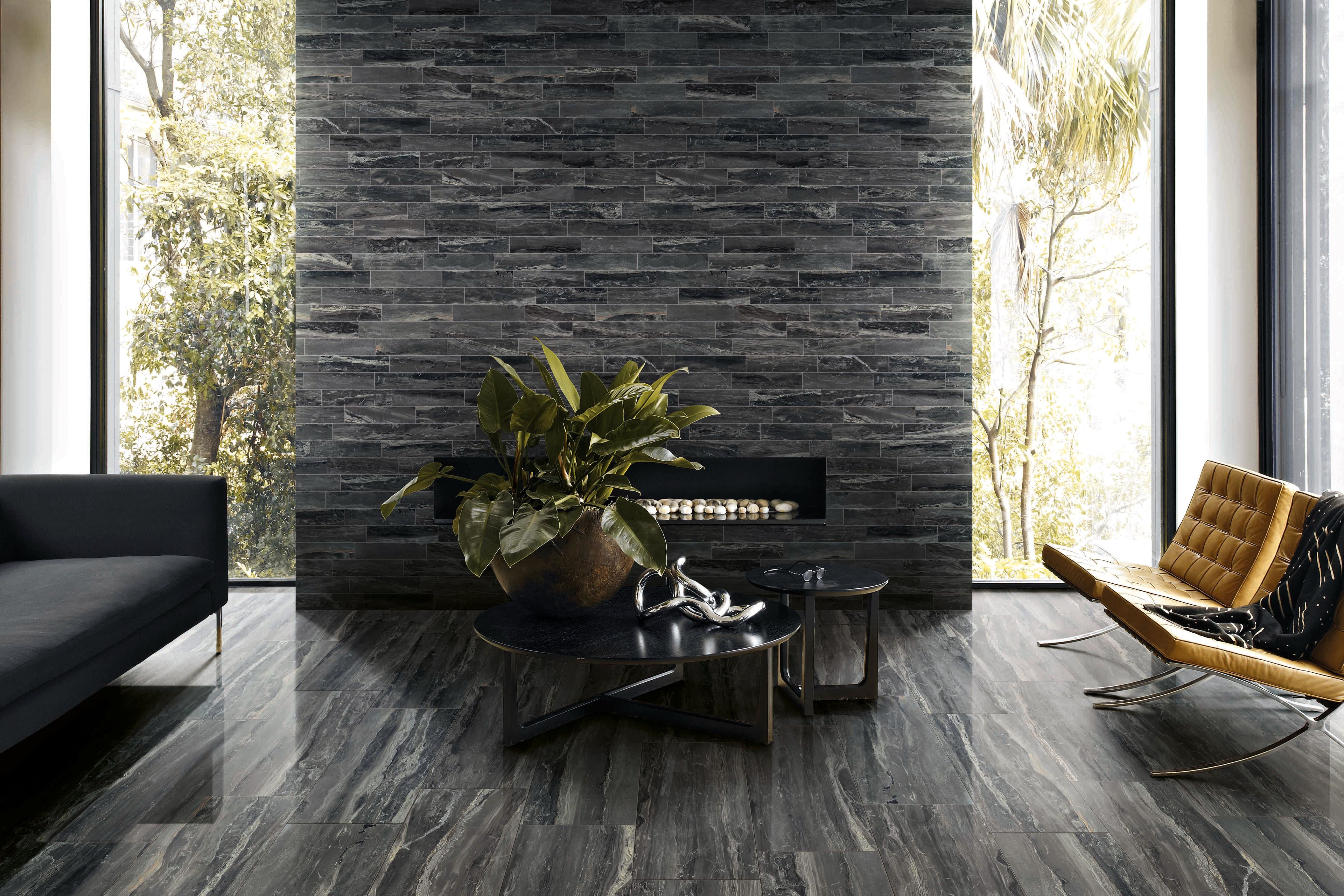 Breccia 12x24 Polished Porcelain Tile in Noir