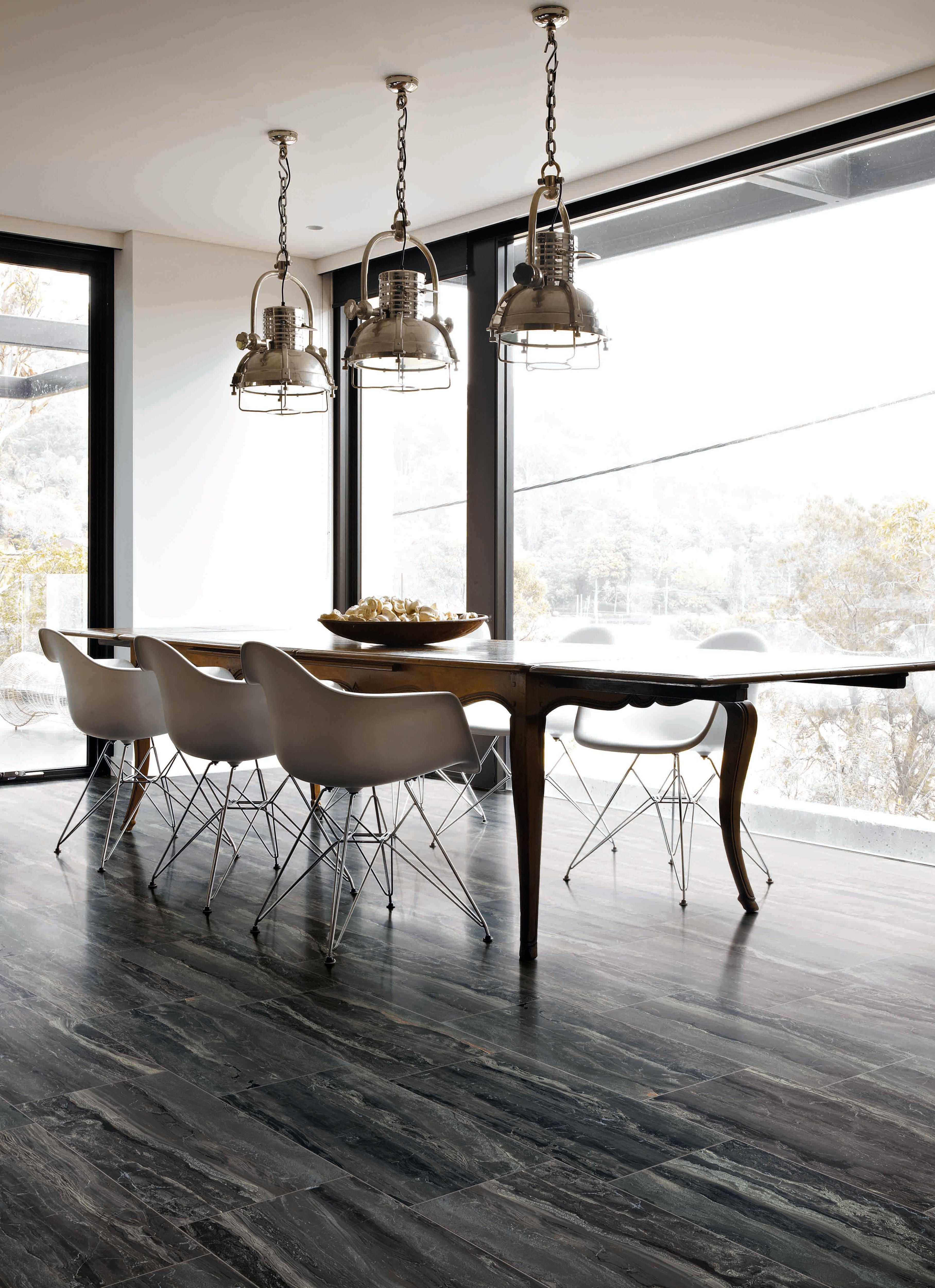 Breccia 12x24 Polished Porcelain Tile in Noir