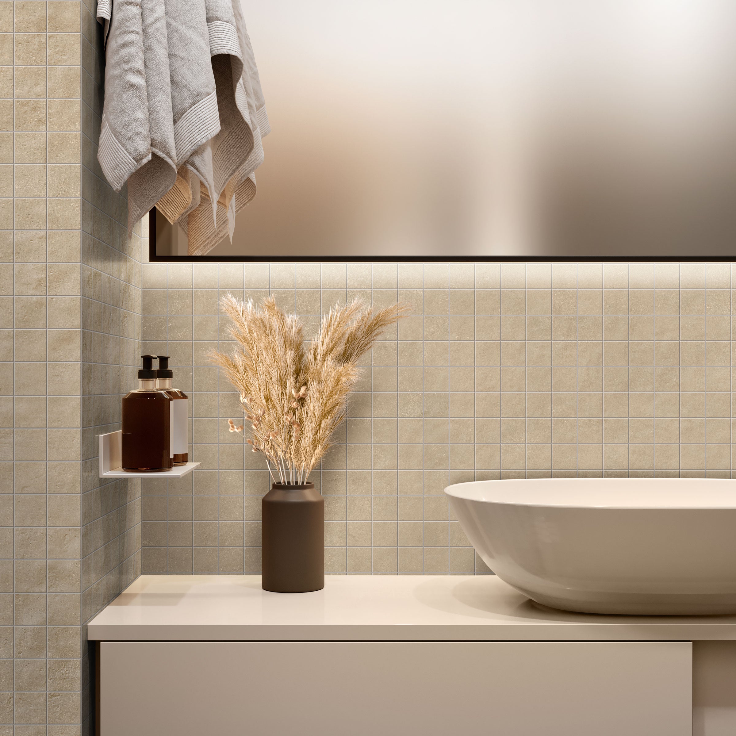 Earthen 2x2 Matte Porcelain Mesh Mosaic Tile in Almond