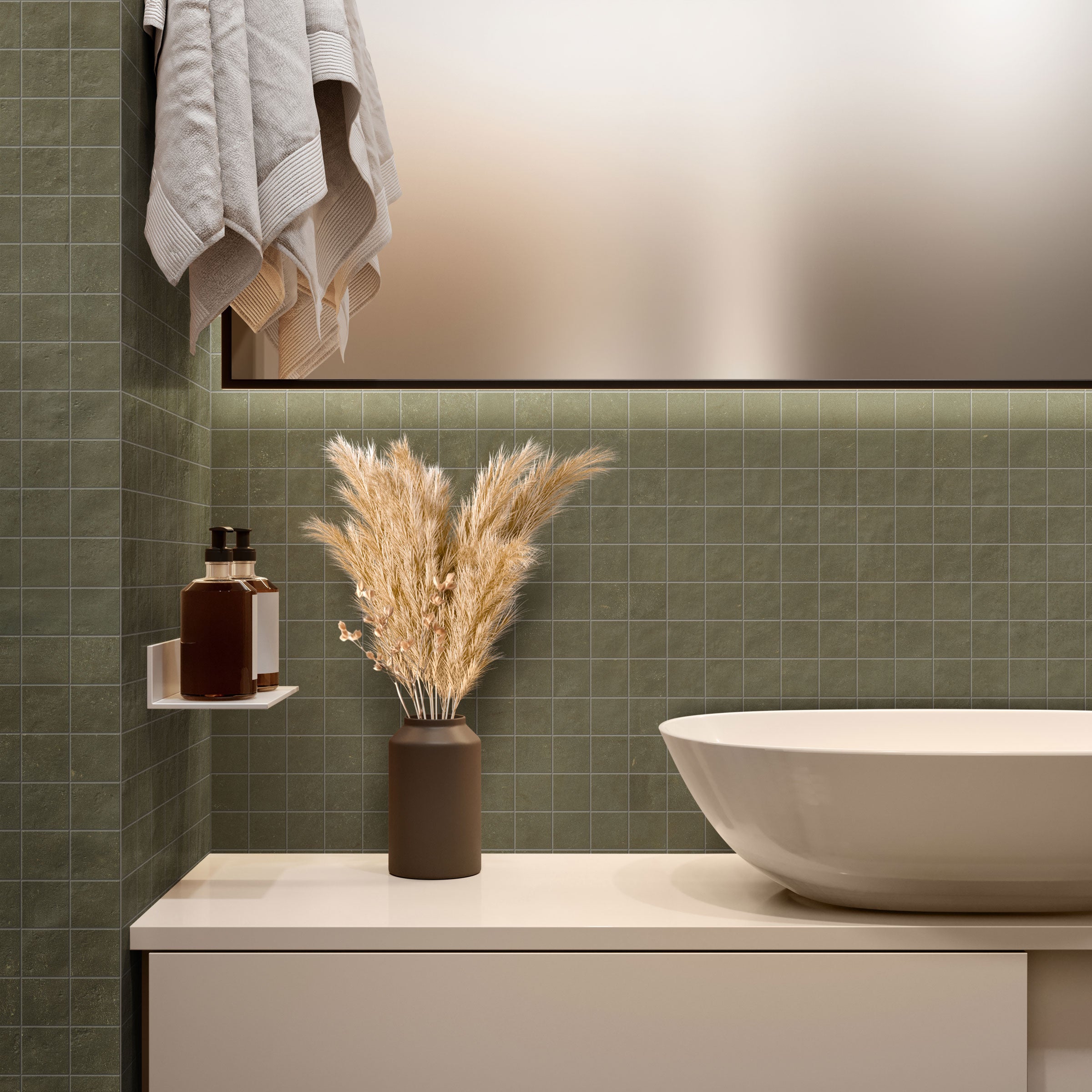 Earthen 2x2 Matte Porcelain Mesh Mosaic Tile in Jade