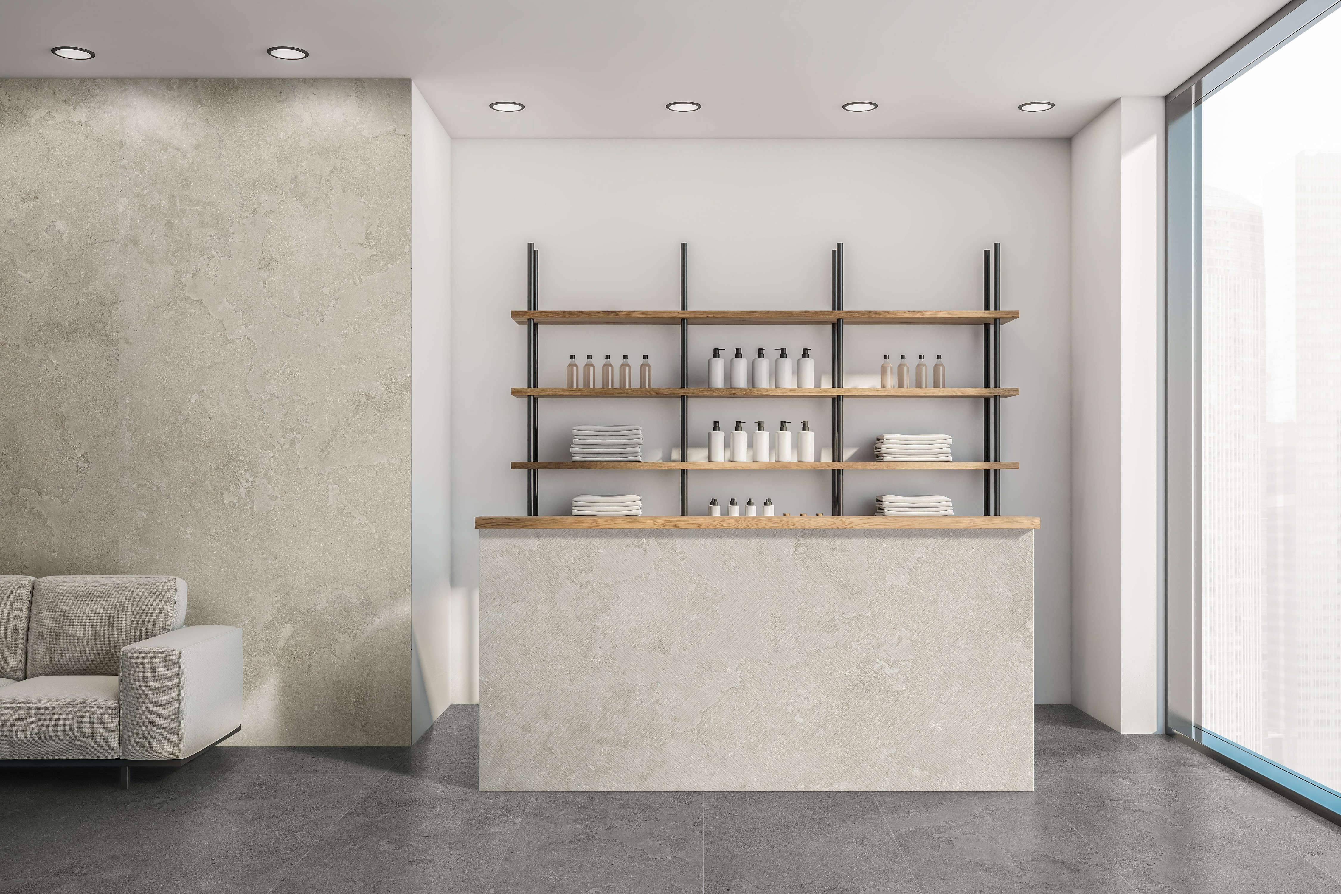 EcoStone 48x110 Matte Chevron Deco Porcelain Tile in Cross-Cut Mist