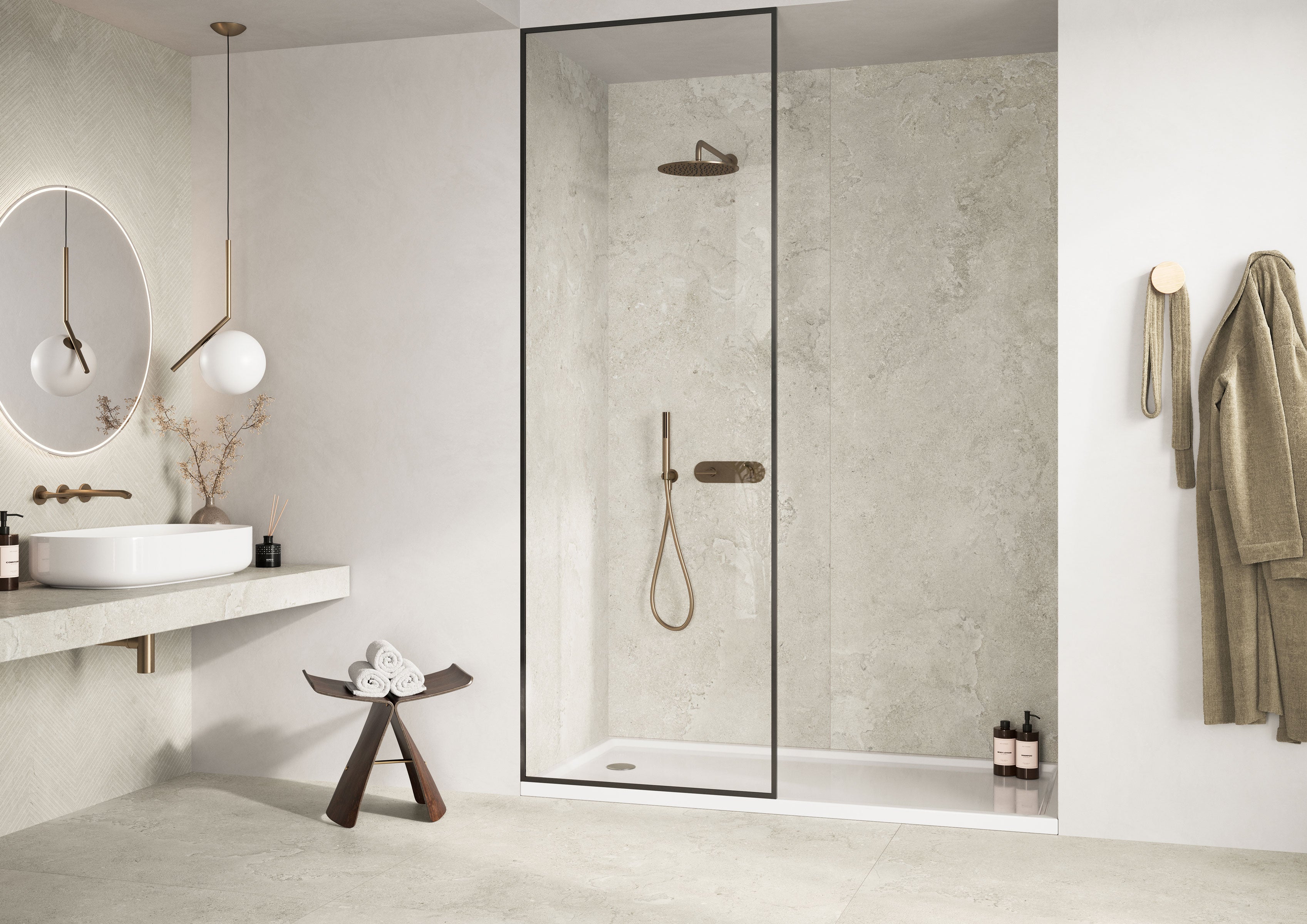 EcoStone Pre-Fab 32x96 Matte Porcelain Tile in Fog Cross Cut