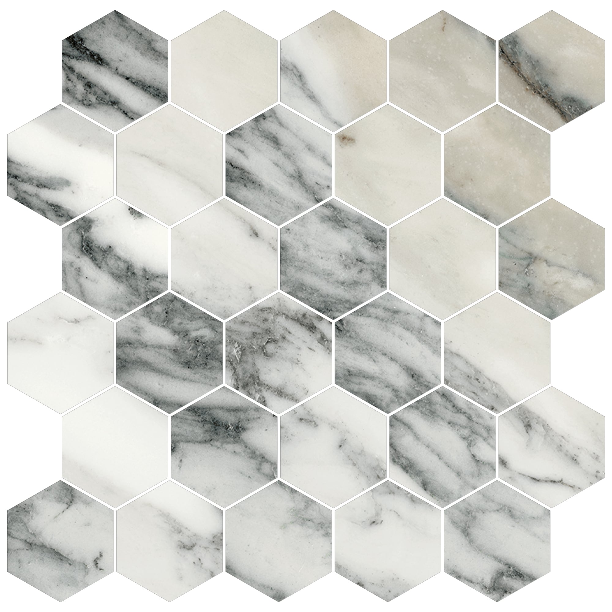 JEM 2x2 Polished Porcelain Hexagon Mesh Mosaic Tile in Crescendo Blue