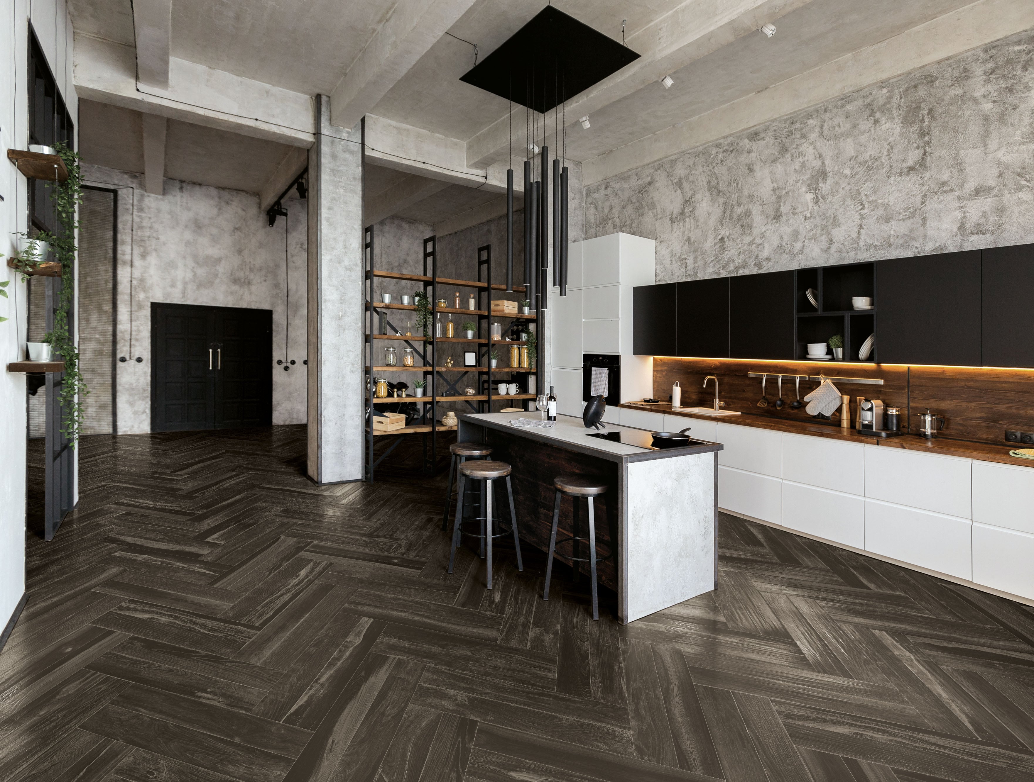 Lacquered Wood 6x36 Glossy Porcelain Tile in Black