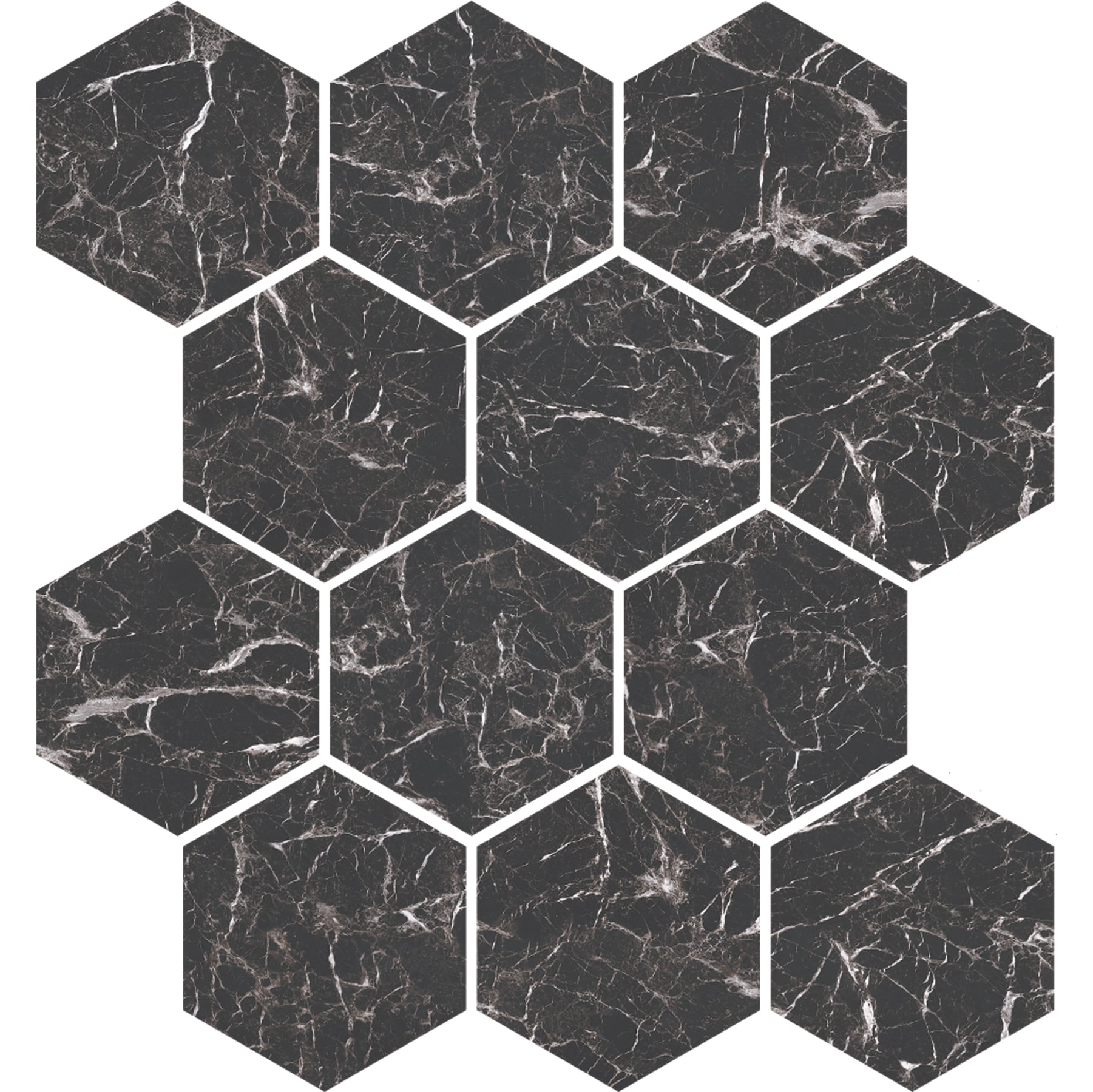 Marbles 3x3 Matte Porcelain Hexagon Mesh Mosaic Tile in Marmo Nero