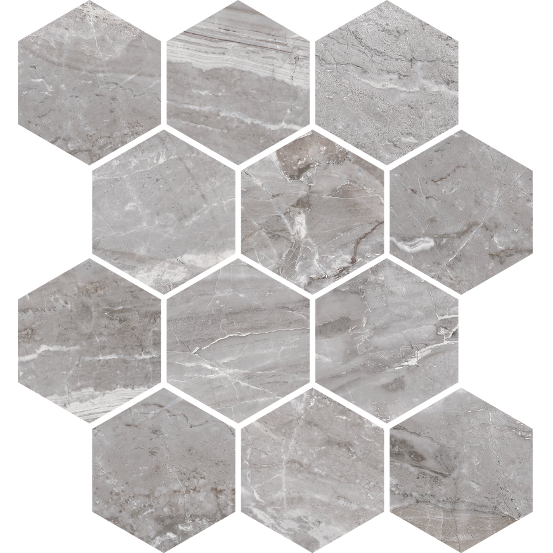 Marbles 3x3 Matte Porcelain Hexagon Mesh Mosaic Tile in Oniciata Grey
