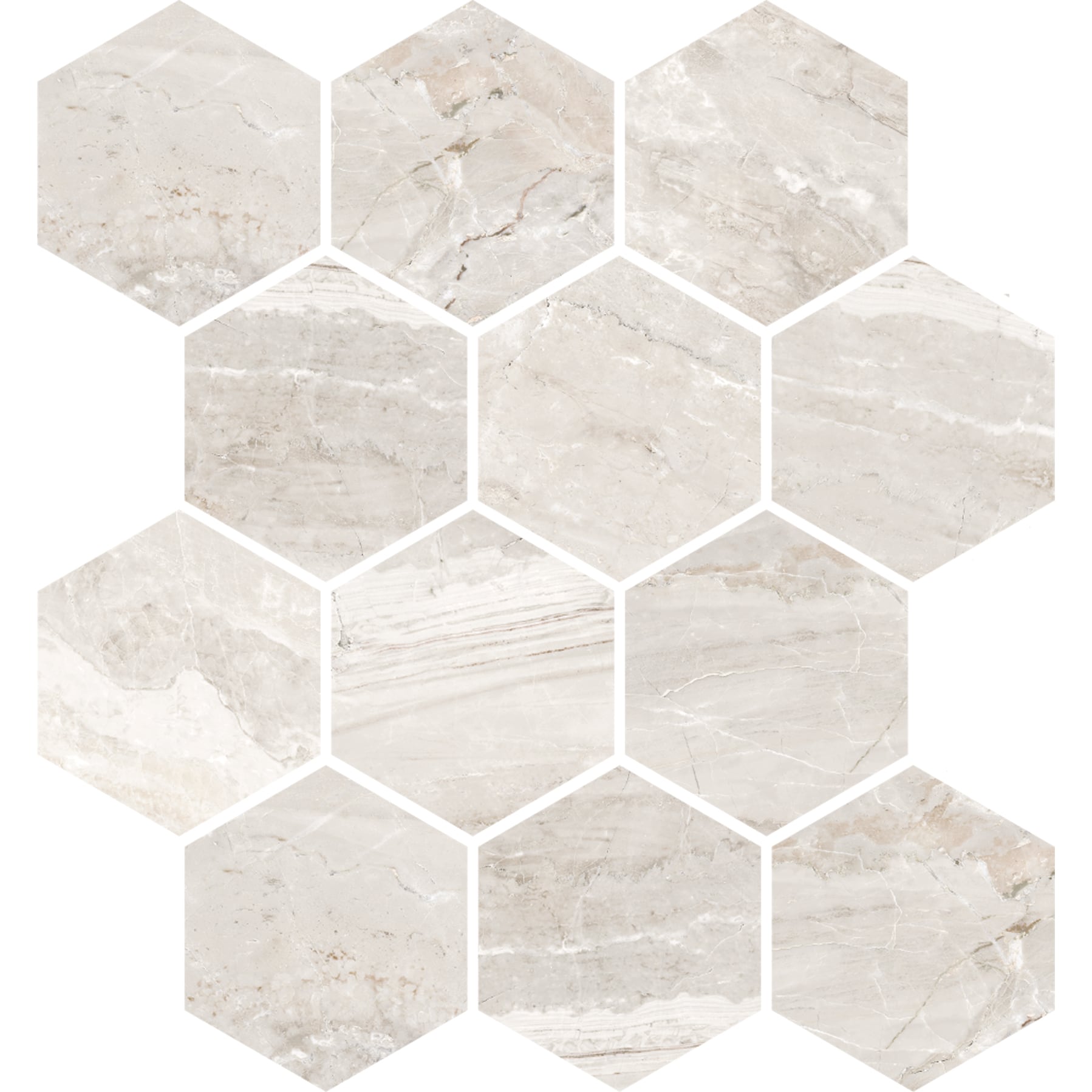 Marbles 3x3 Matte Porcelain Hexagon Mesh Mosaic Tile in Oniciata Ivory