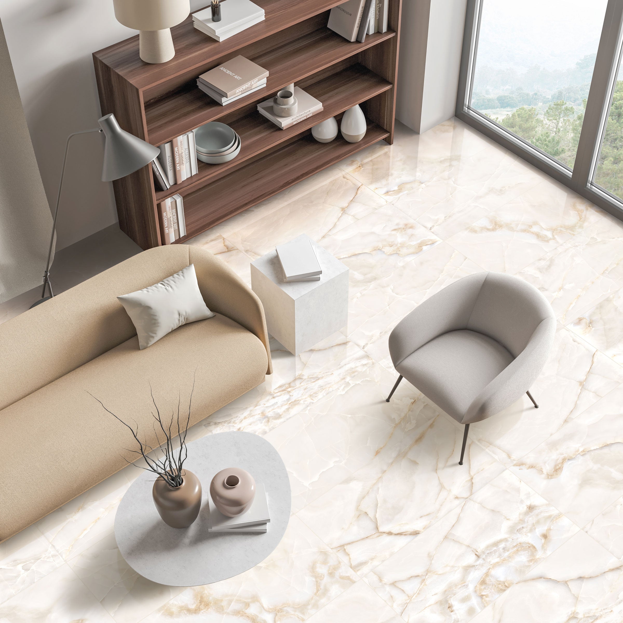 Onyx 24x48 Polished Porcelain Tile in Ivory