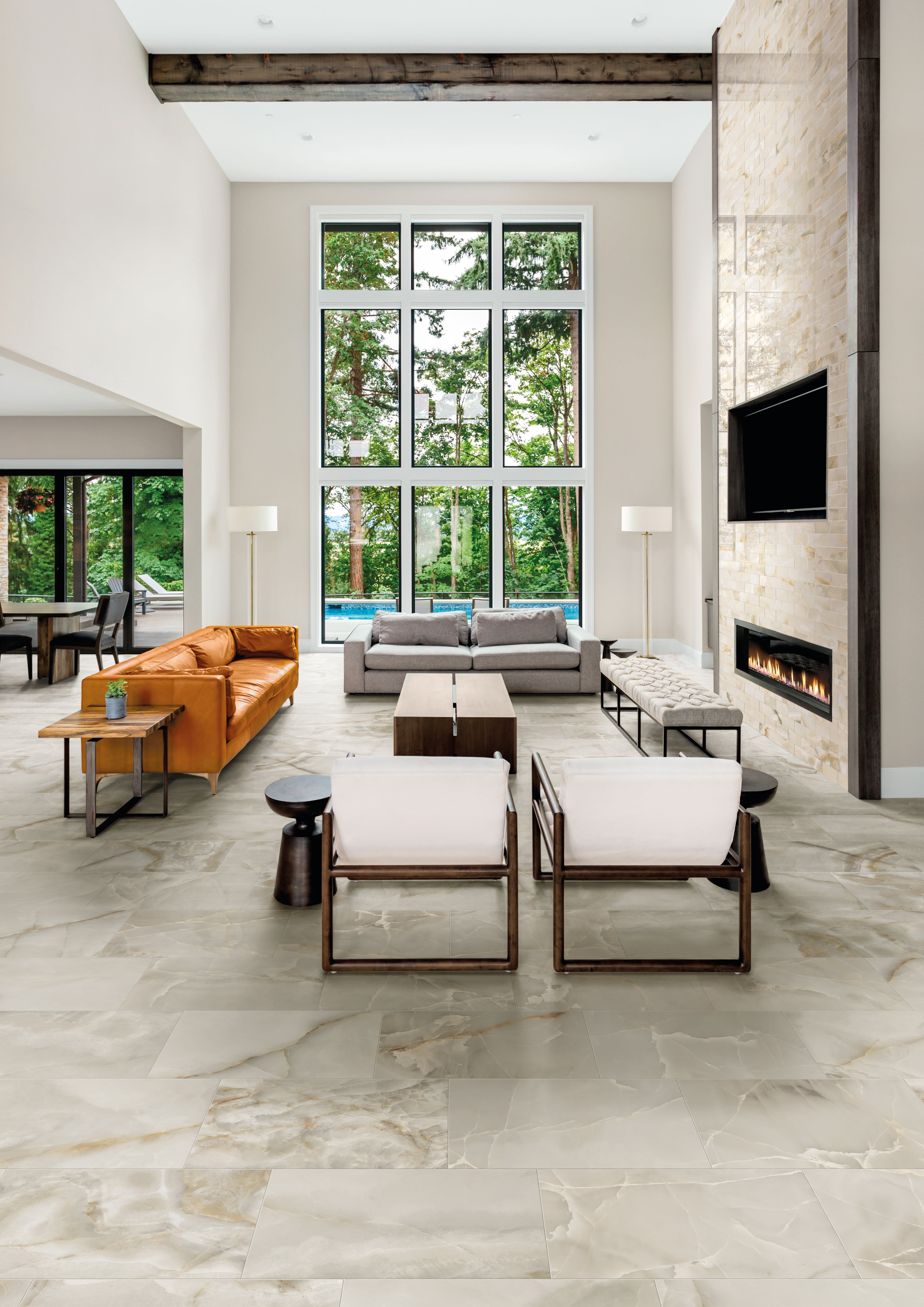 Onyx 3x6 Polished Porcelain Mesh Mosaic Tile in Ivory