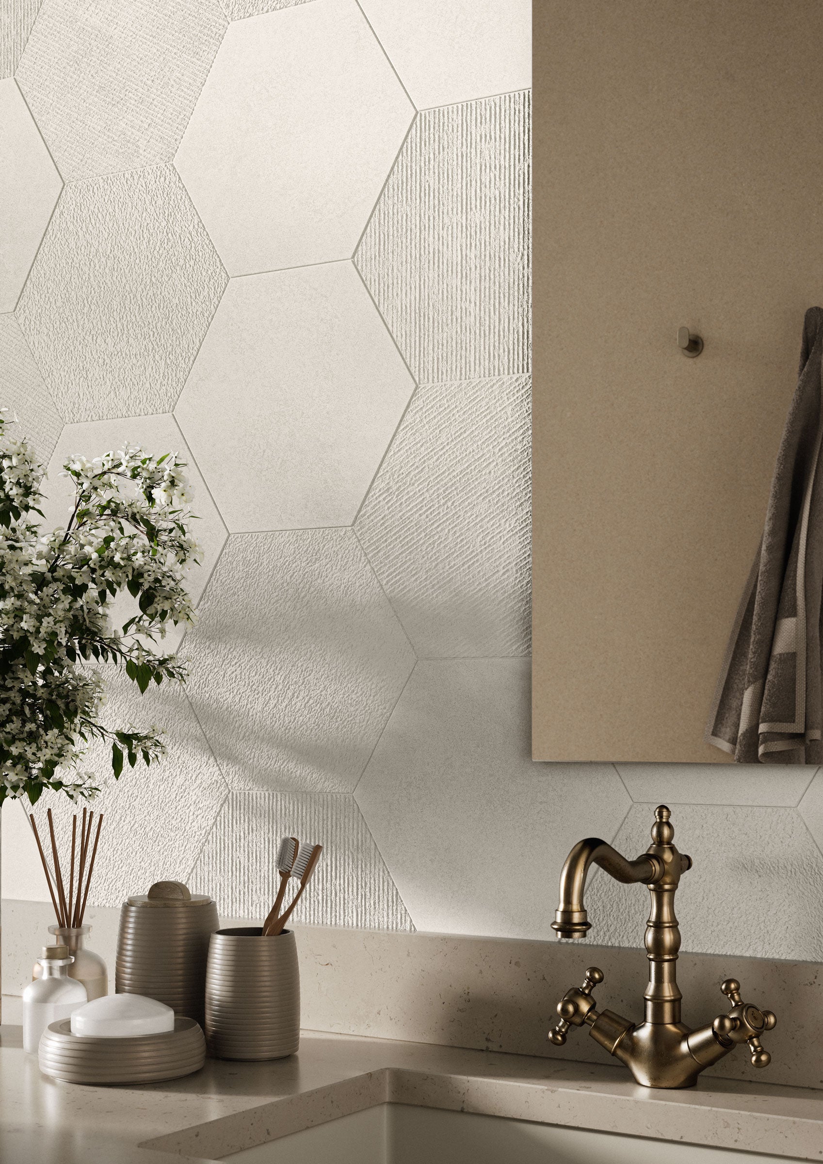 Shapes 10x10 Matte Hexagon Porcelain Tile in Pearl
