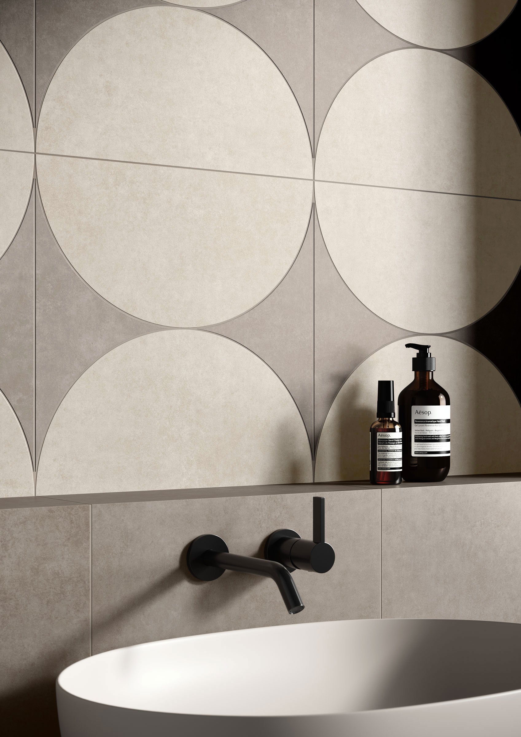 Shapes 15x15 Matte Porcelain Moon Mesh Mosaic Tile in Ivory/Tortora