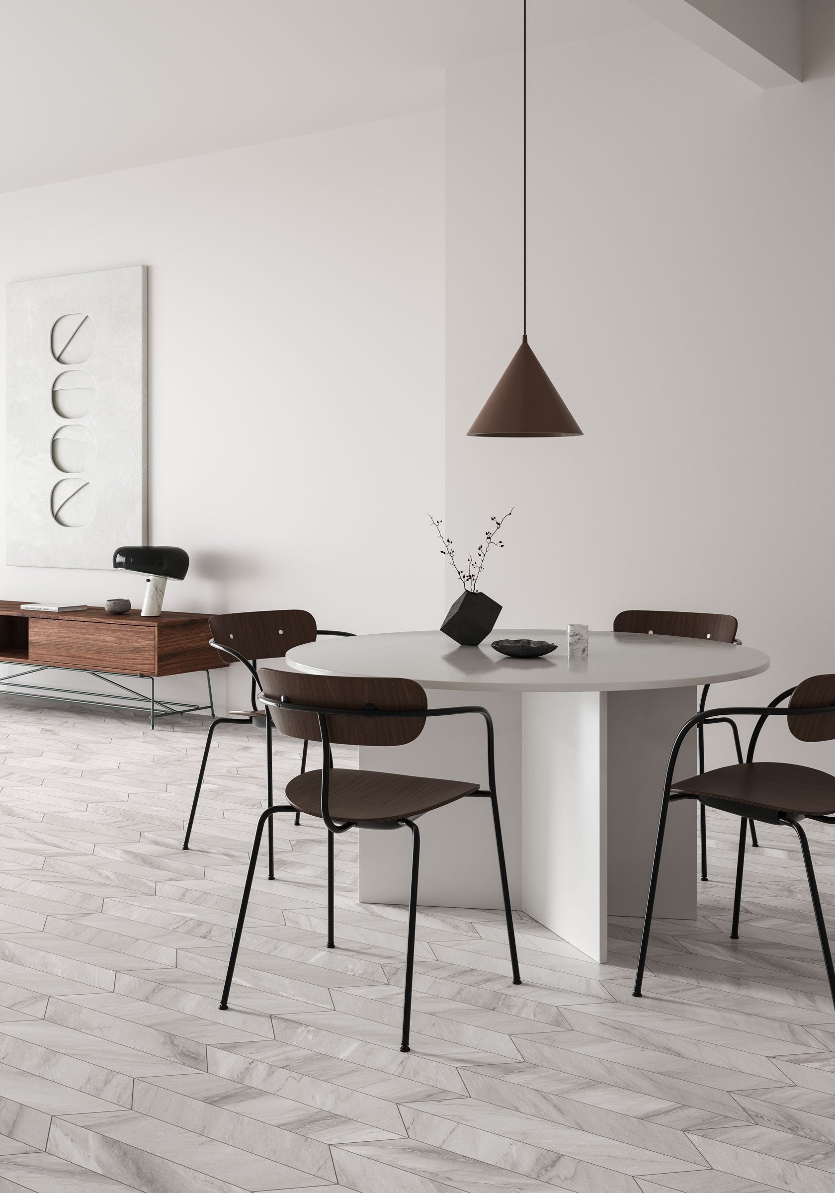 Shapes 4x24 Matte Porcelain Chevron Tile in Alaska Grey A+B