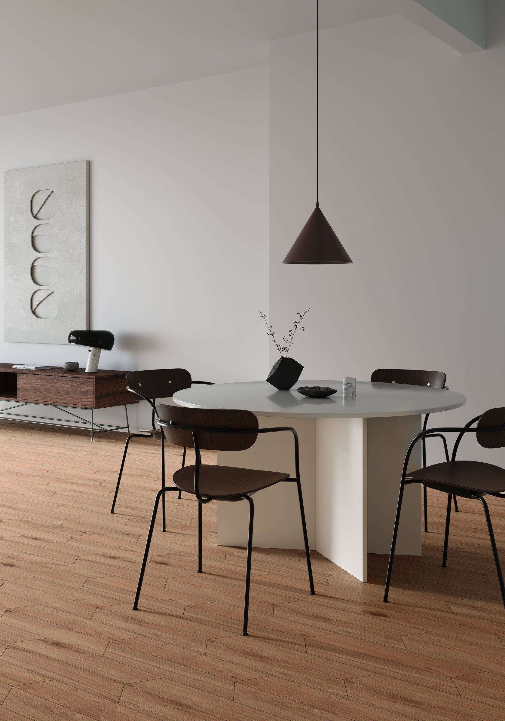 Shapes 4x24 Matte Porcelain Chevron Tile in Chestnut A+B