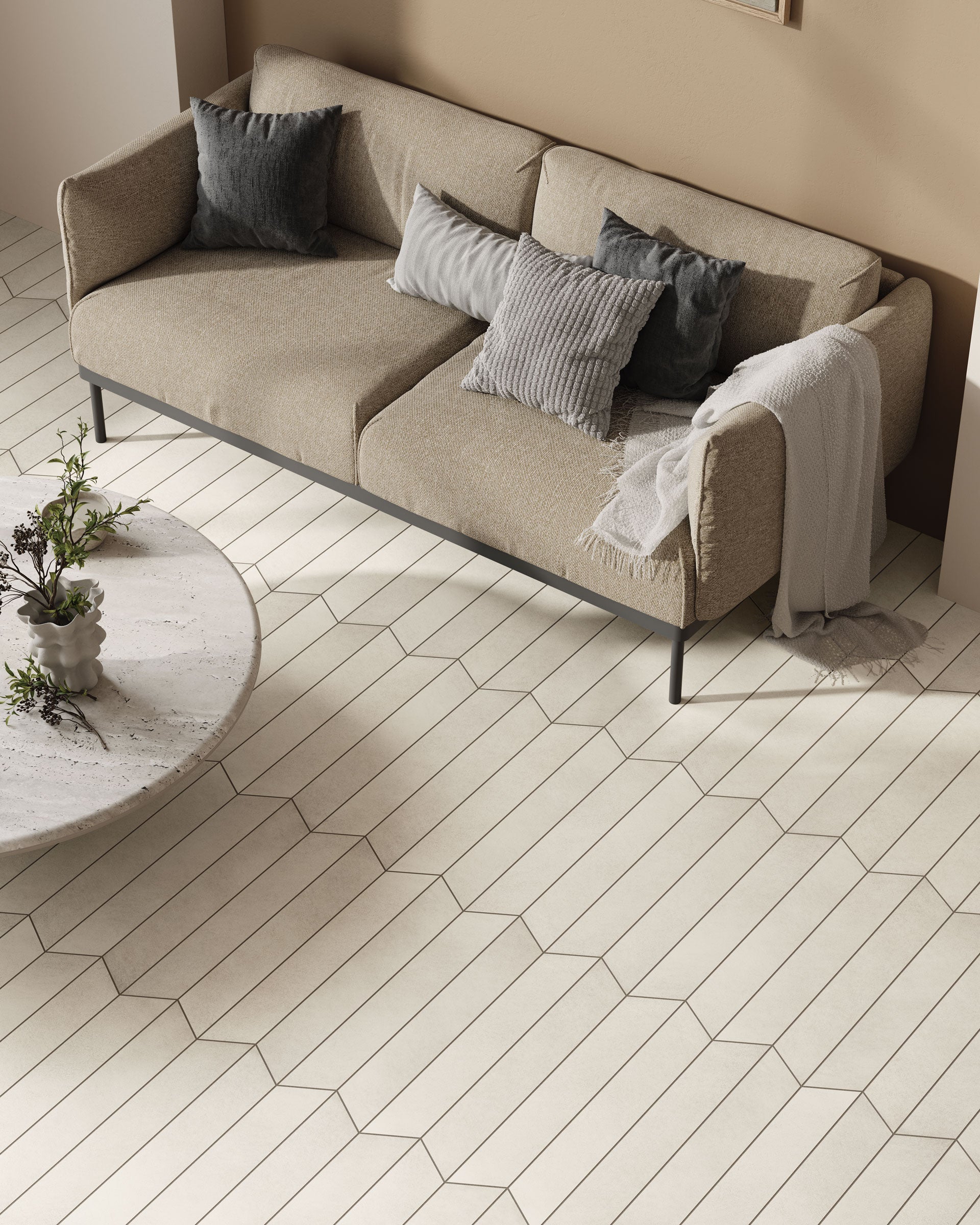 Shapes 4x24 Matte Porcelain Chevron Tile in Pearl A+B
