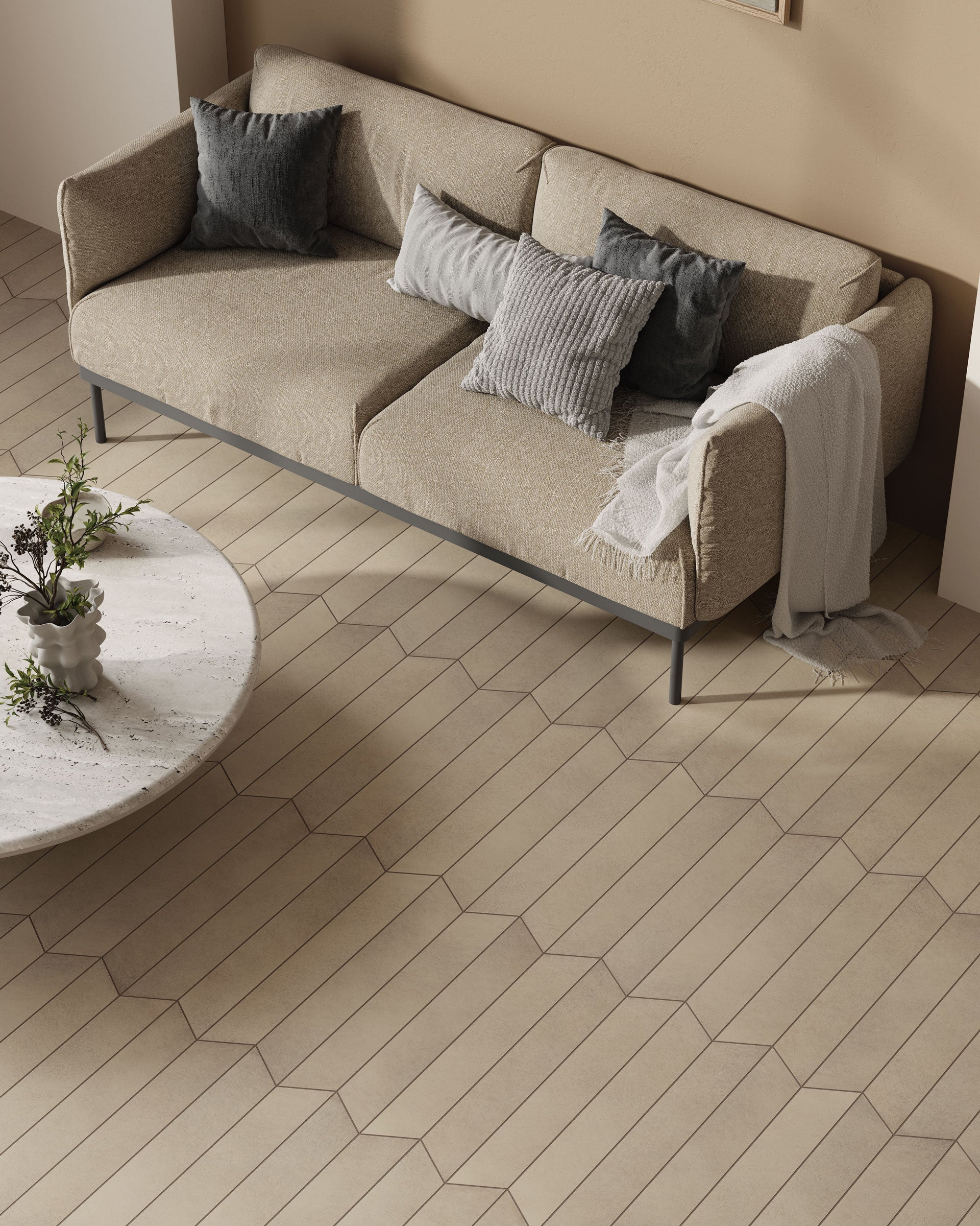 Shapes 4x24 Matte Porcelain Chevron Tile in Sand A+B