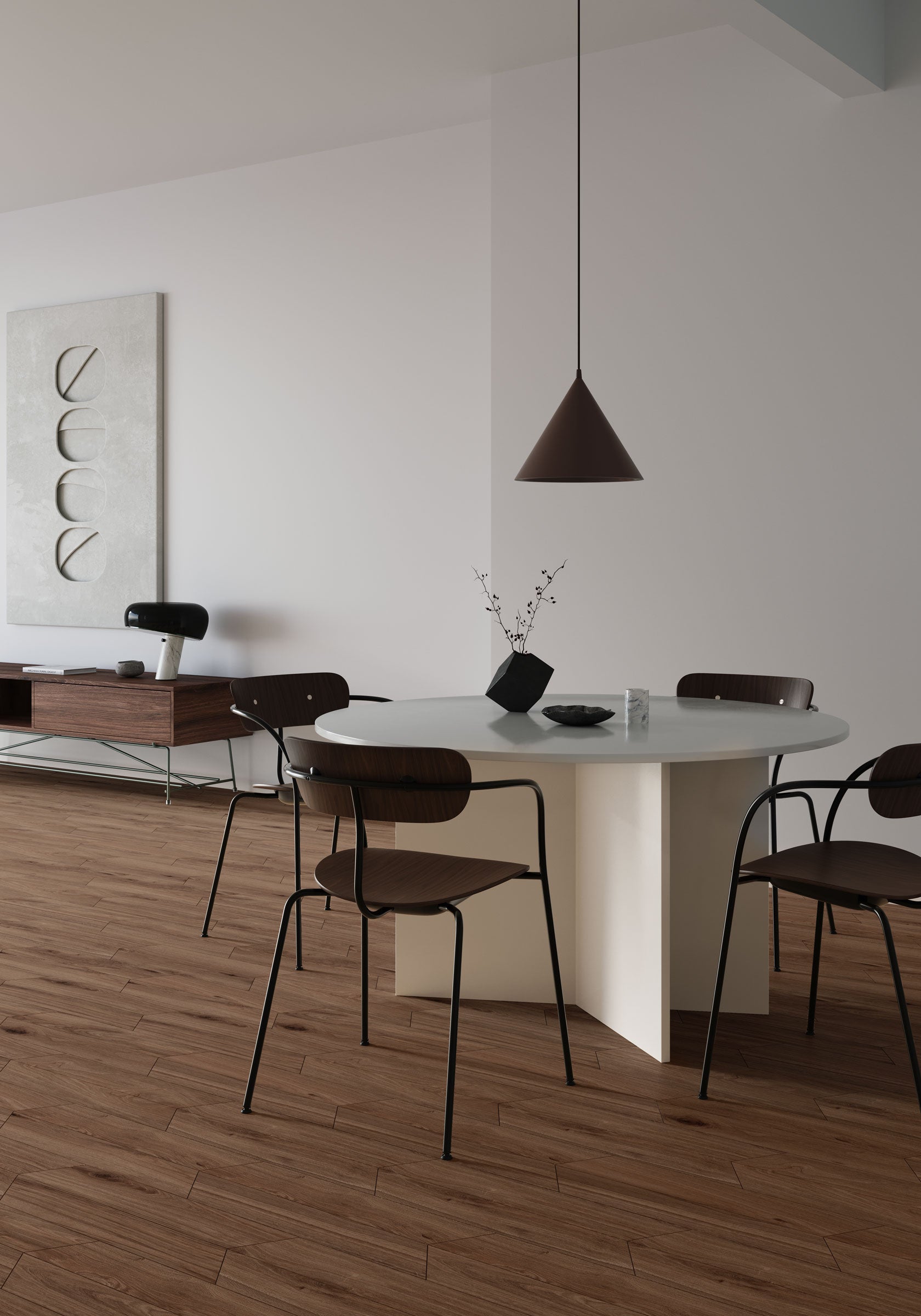 Shapes 4x24 Matte Porcelain Chevron Tile in Teak A+B