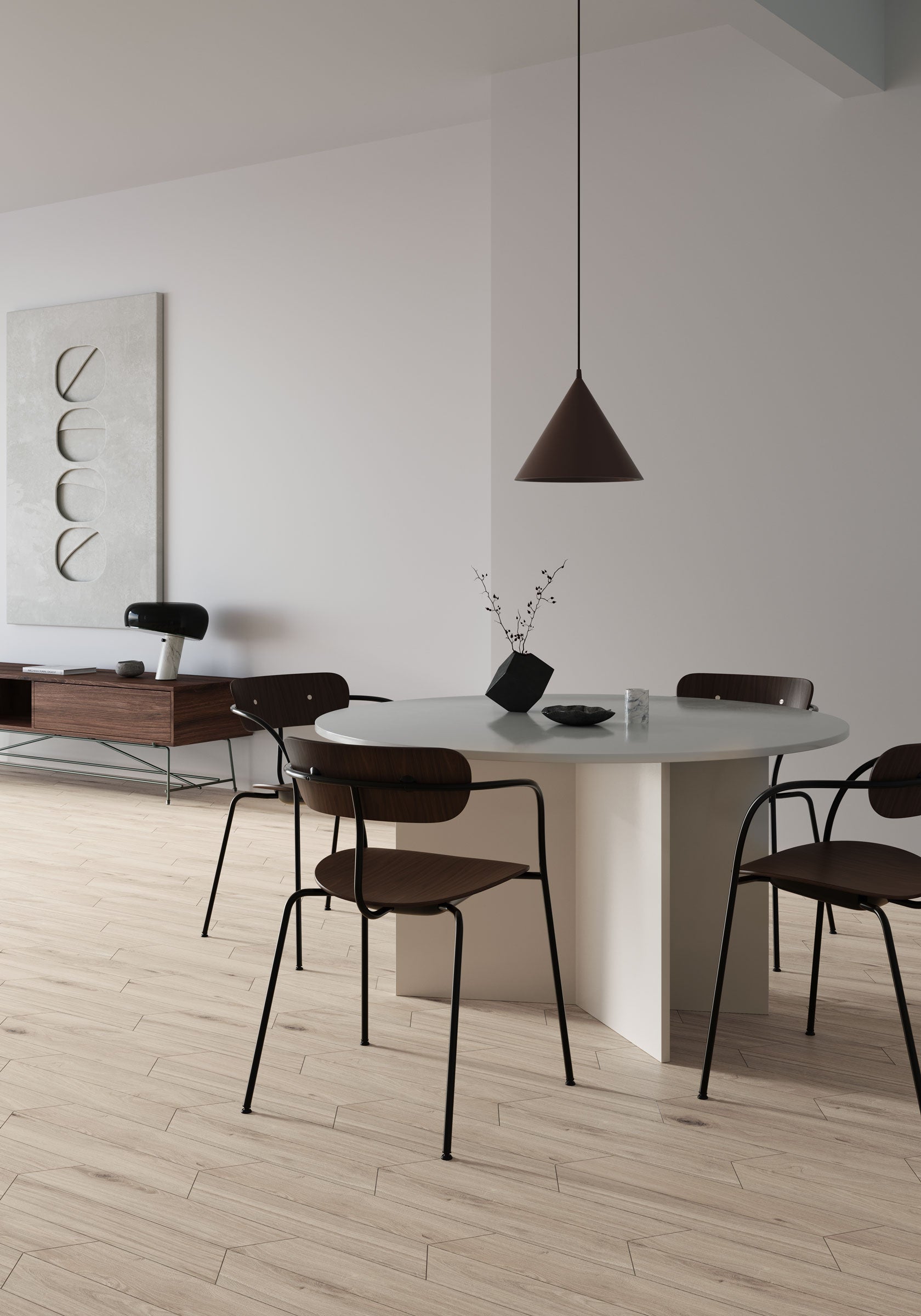 Shapes 4x24 Matte Porcelain Chevron Tile in White Oak A+B