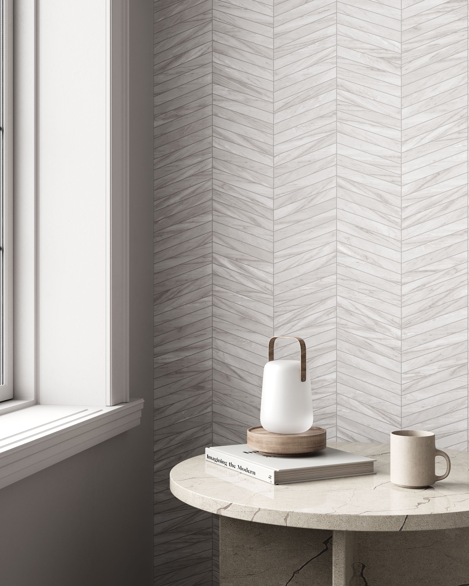 Shapes 10x14 Matte Porcelain Chevron Mesh Mosaic Tile in White/Grey