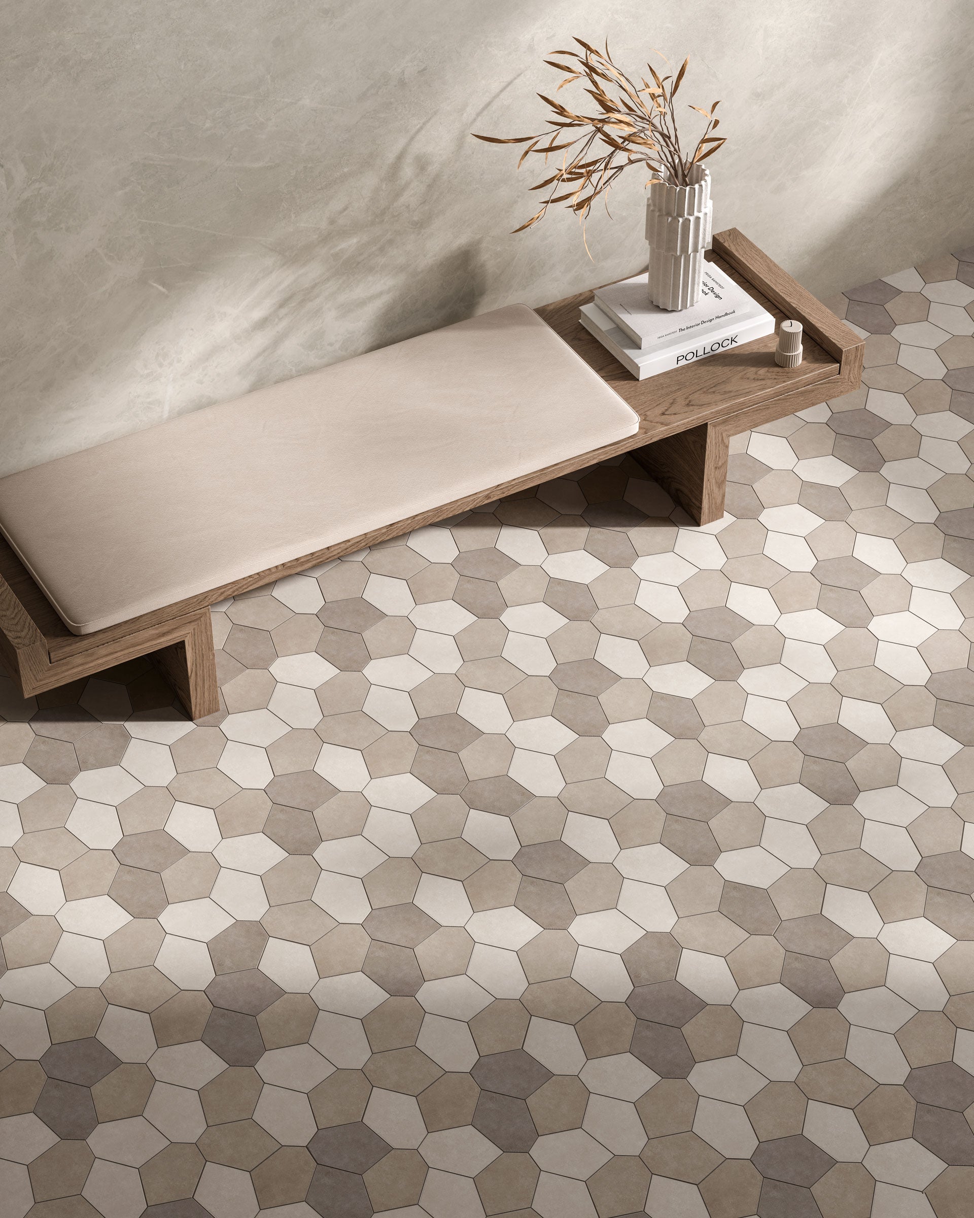 Shapes 13x15 Matte Porcelain Path Mesh Mosaic Tile in Ivory/Sand/Tortora