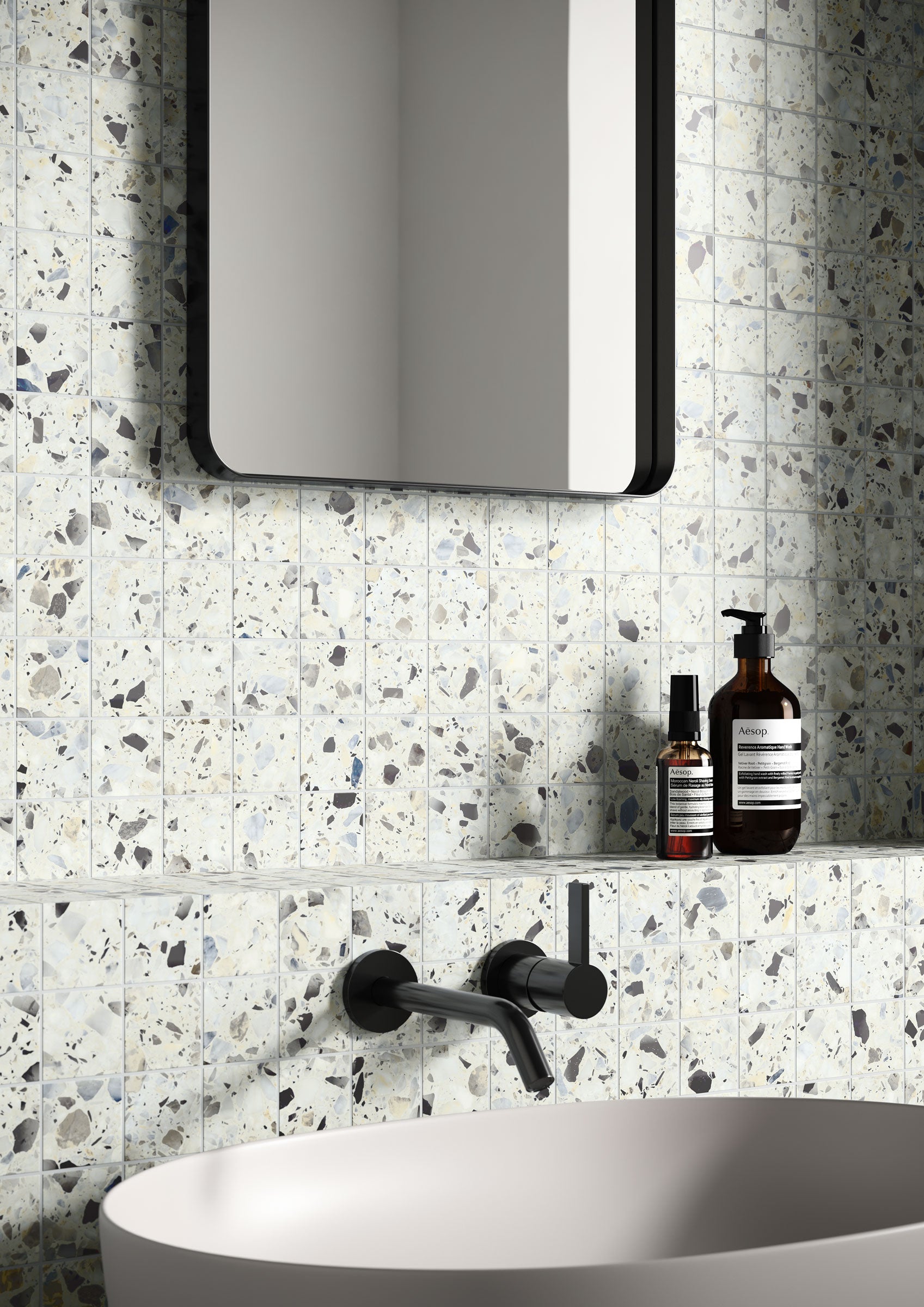 Terrazzo Allure™ 2x2 Matte Porcelain Mesh Mosaic Tile in Azure