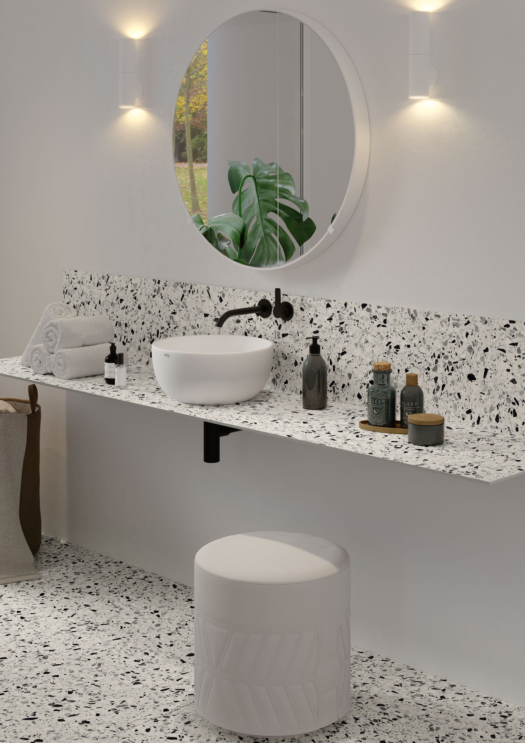 Terrazzo Allure™ Pre-Fab 32x96 Matte Porcelain Tile in Dalmatian