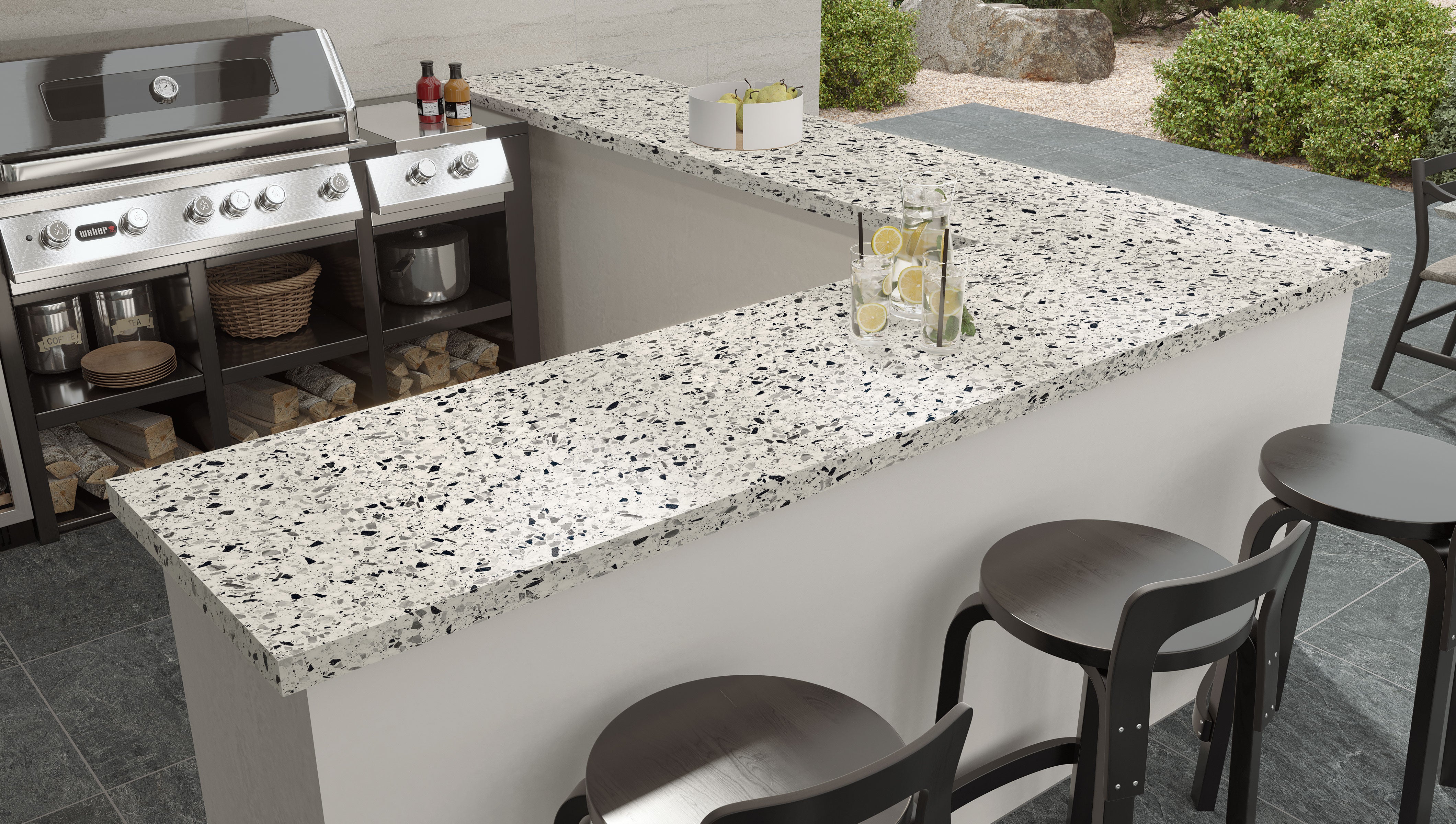 Terrazzo Allure™ Pre-Fab 25.5x96 L-Shaped Top Matte Porcelain Tile in Dalmatian
