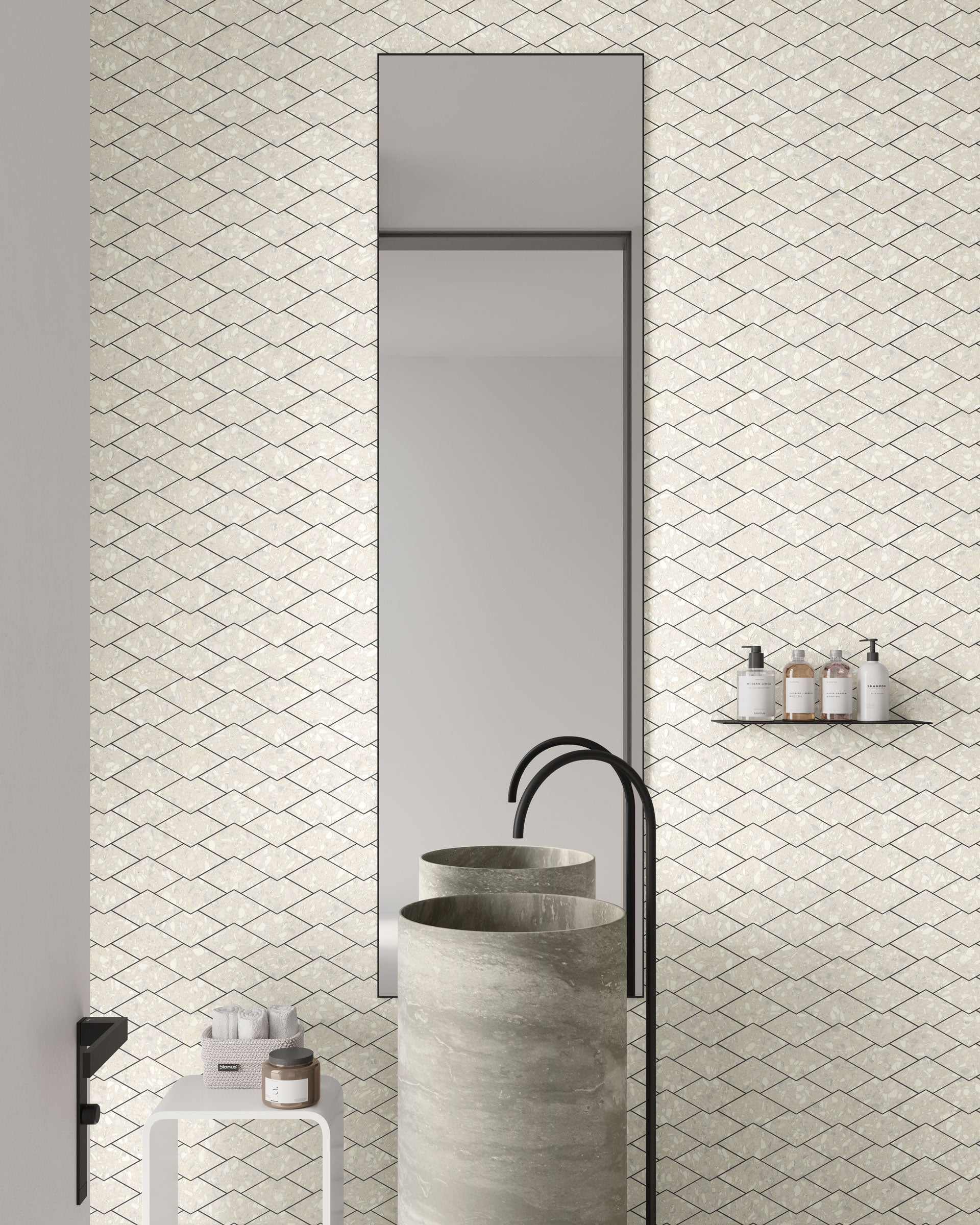 Terrazzo Allure™ 10.5x17 Matte Diamond Deco Porcelain Tile in Eggshell