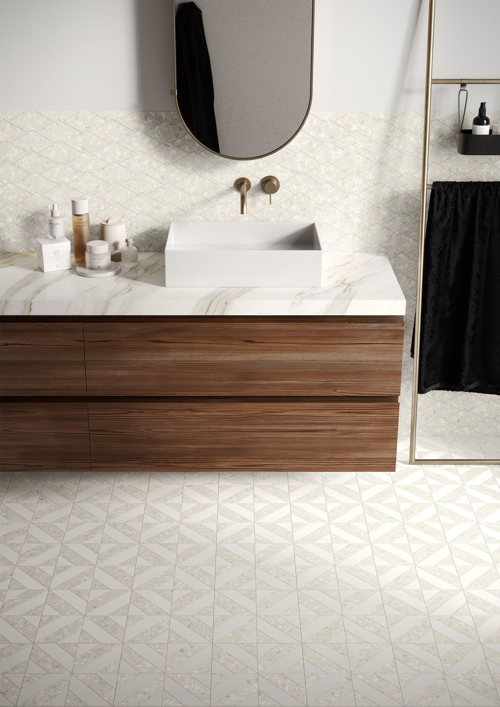 Terrazzo Allure™ 12x12 Matte Iconic Deco Porcelain Tile in Eggshell