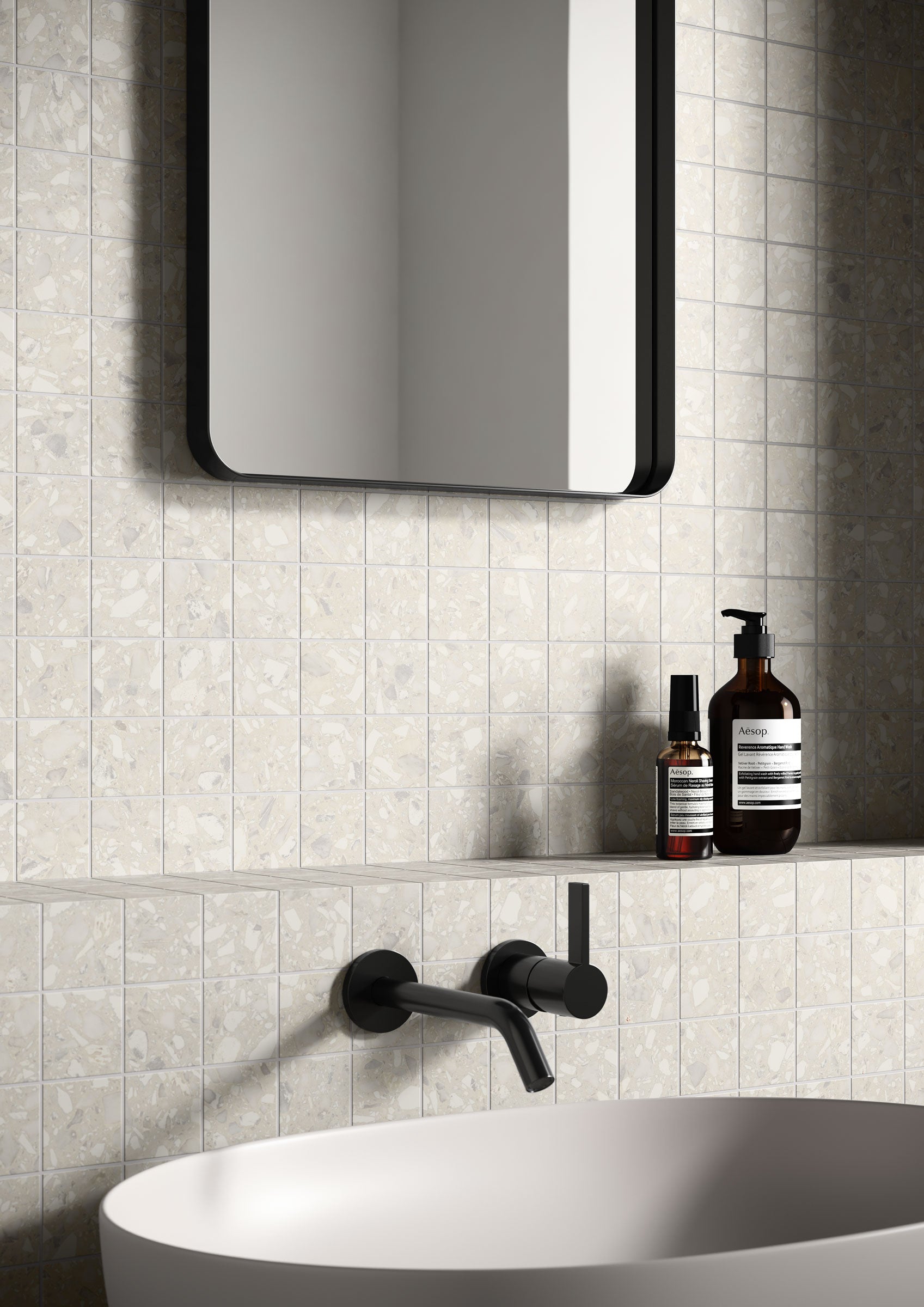 Terrazzo Allure™ 2x2 Matte Porcelain Mesh Mosaic Tile in Eggshell