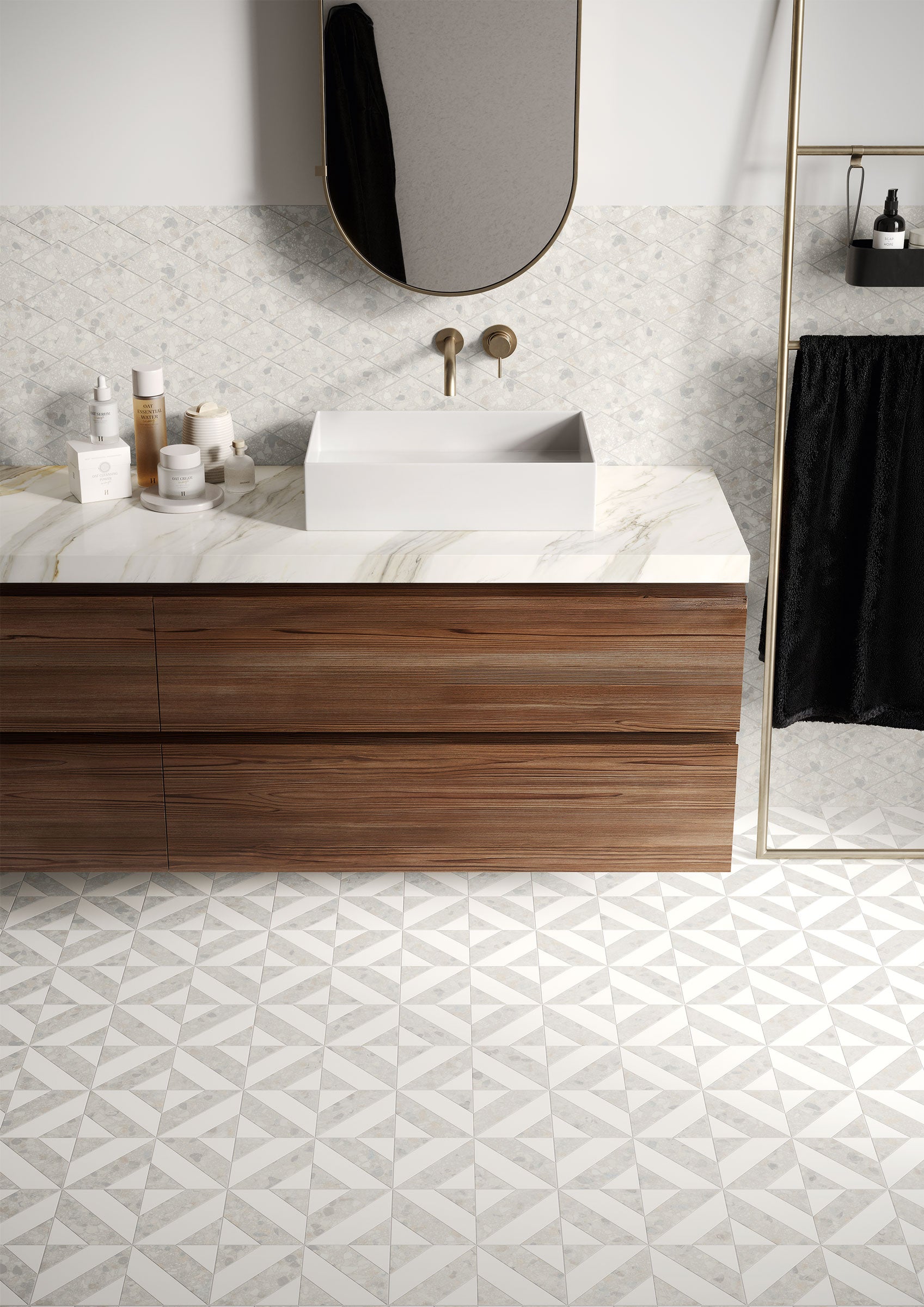 Terrazzo Allure™ 12x12 Matte Iconic Deco Porcelain Tile in Snow