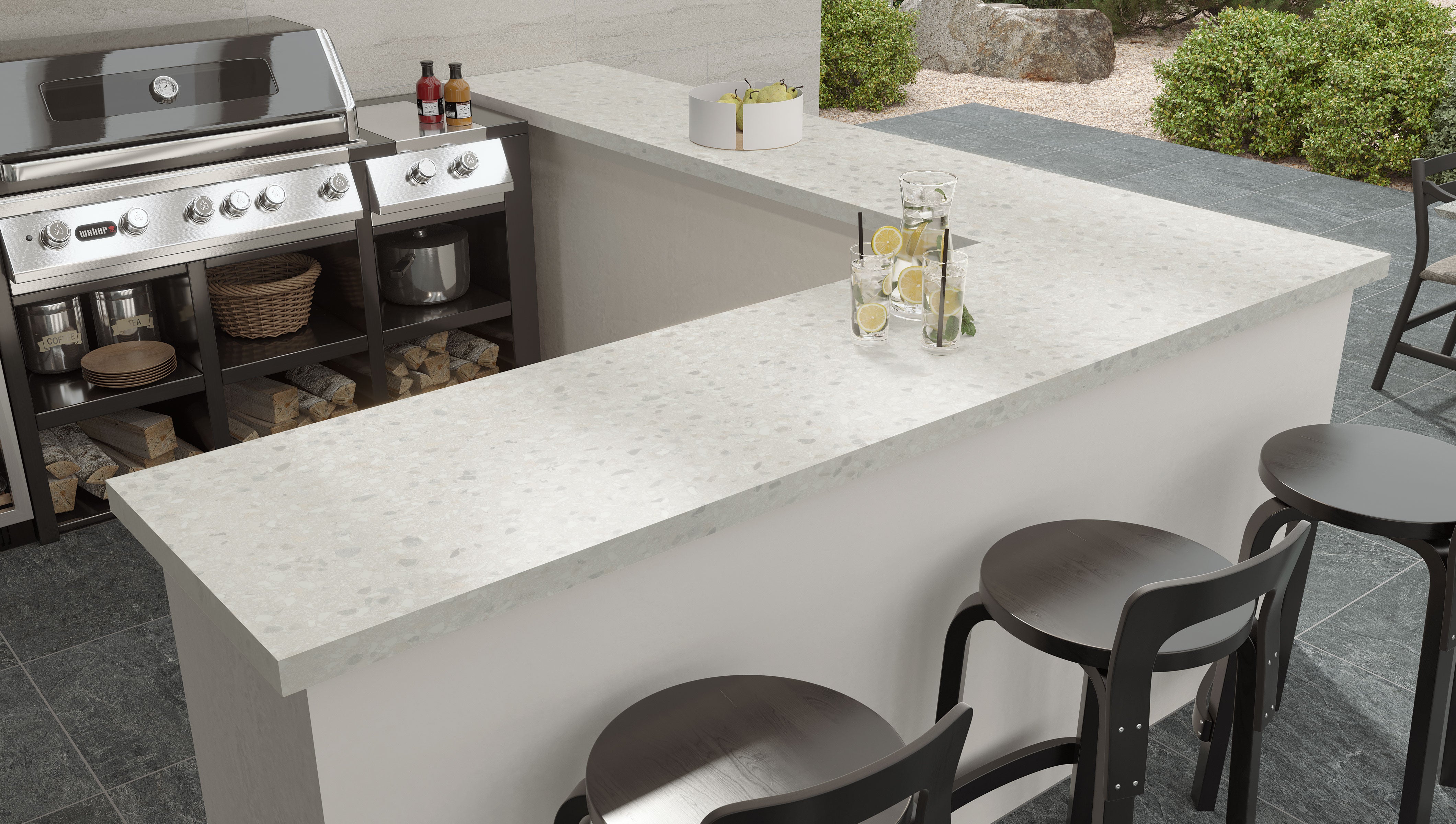 Terrazzo Allure™ Pre-Fab 25.5x96 L-Shaped Top Matte Porcelain Tile in Snow