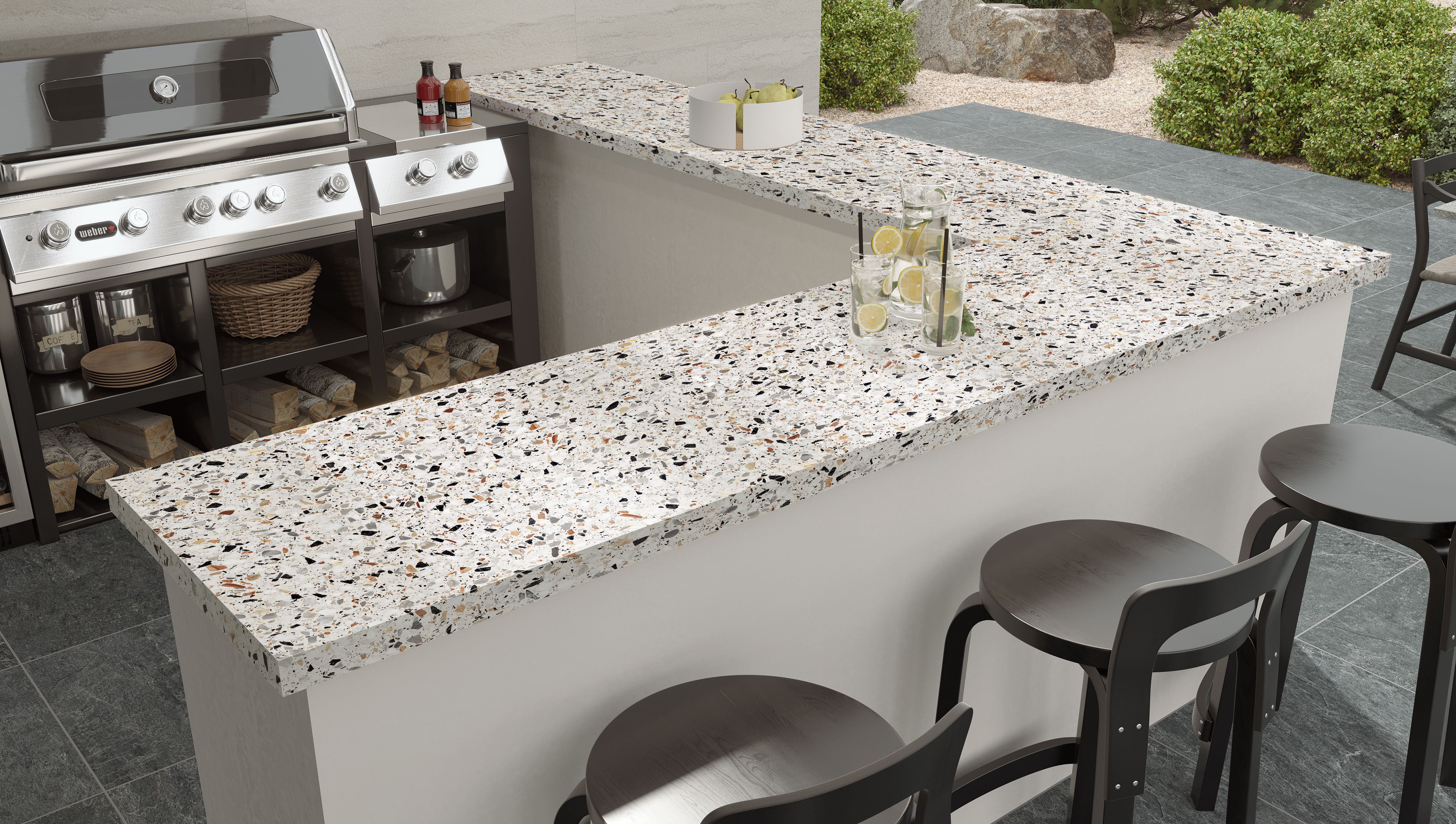 Terrazzo Allure™ Pre-Fab 25.5x96 L-Shaped Top Matte Porcelain Tile in Venice
