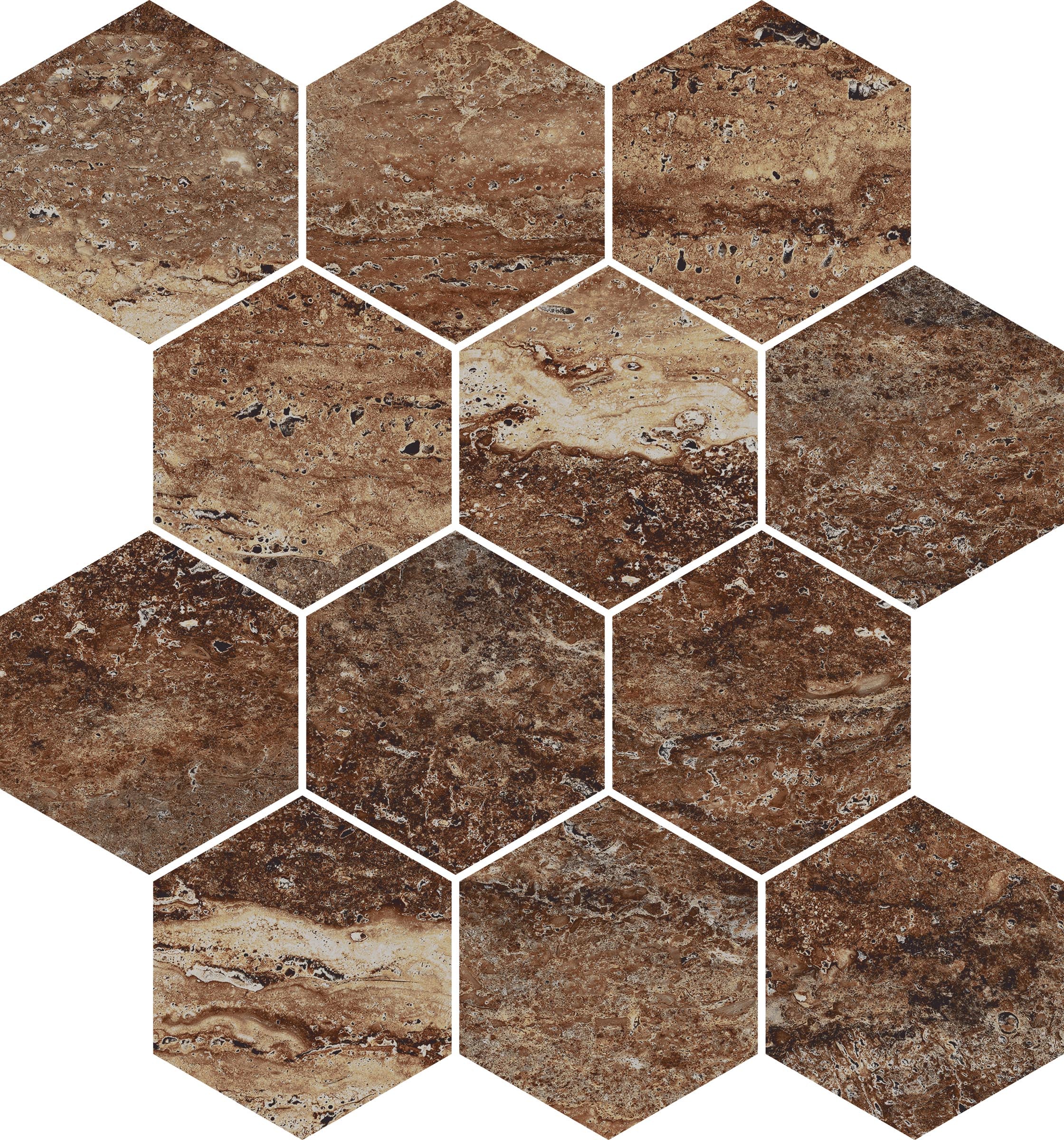 Travertine 3x3 Matte Porcelain Hexagon Mesh Mosaic Tile in Bold