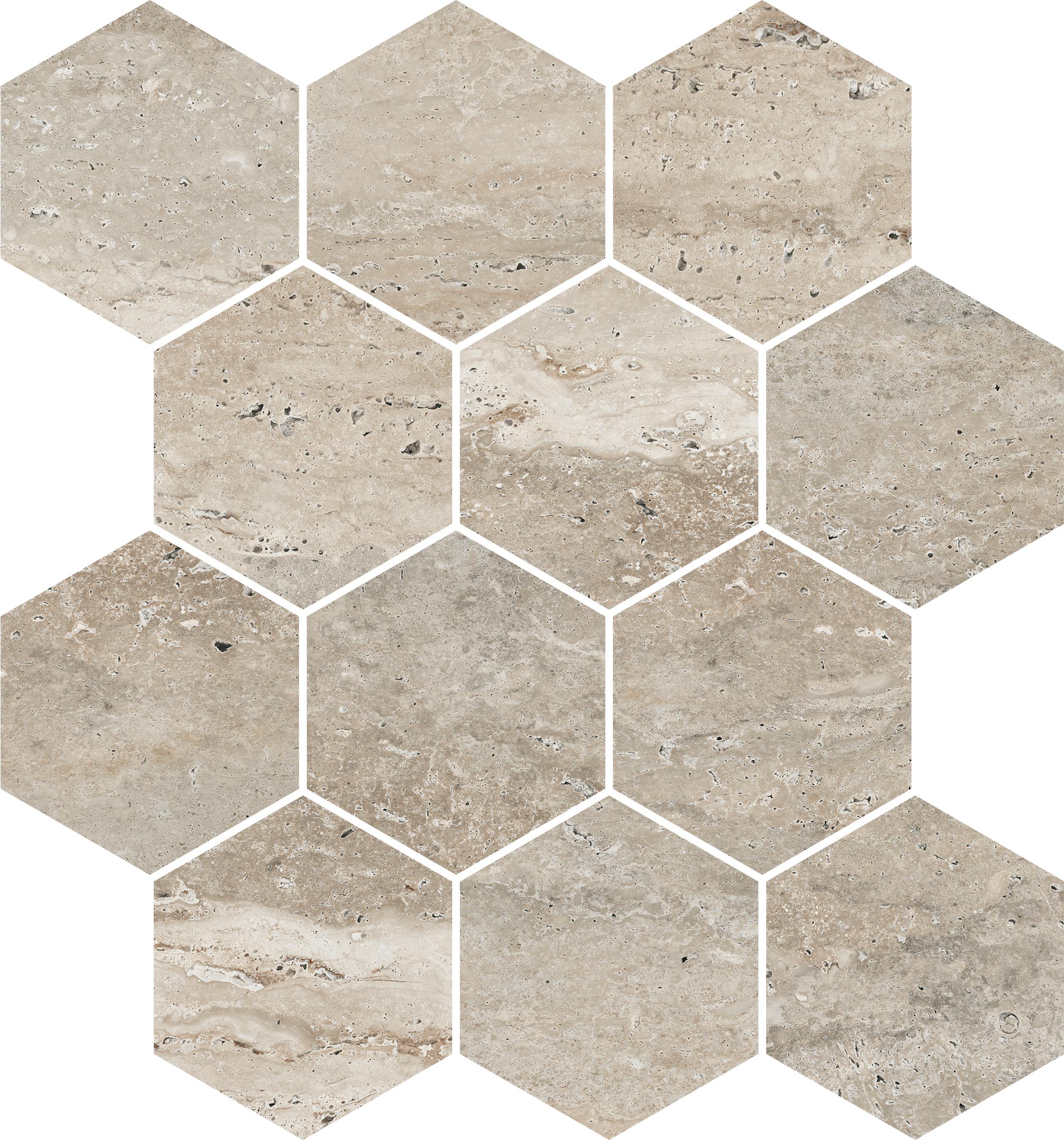 Travertine 3x3 Polished Porcelain Hexagon Mesh Mosaic Tile in Navona