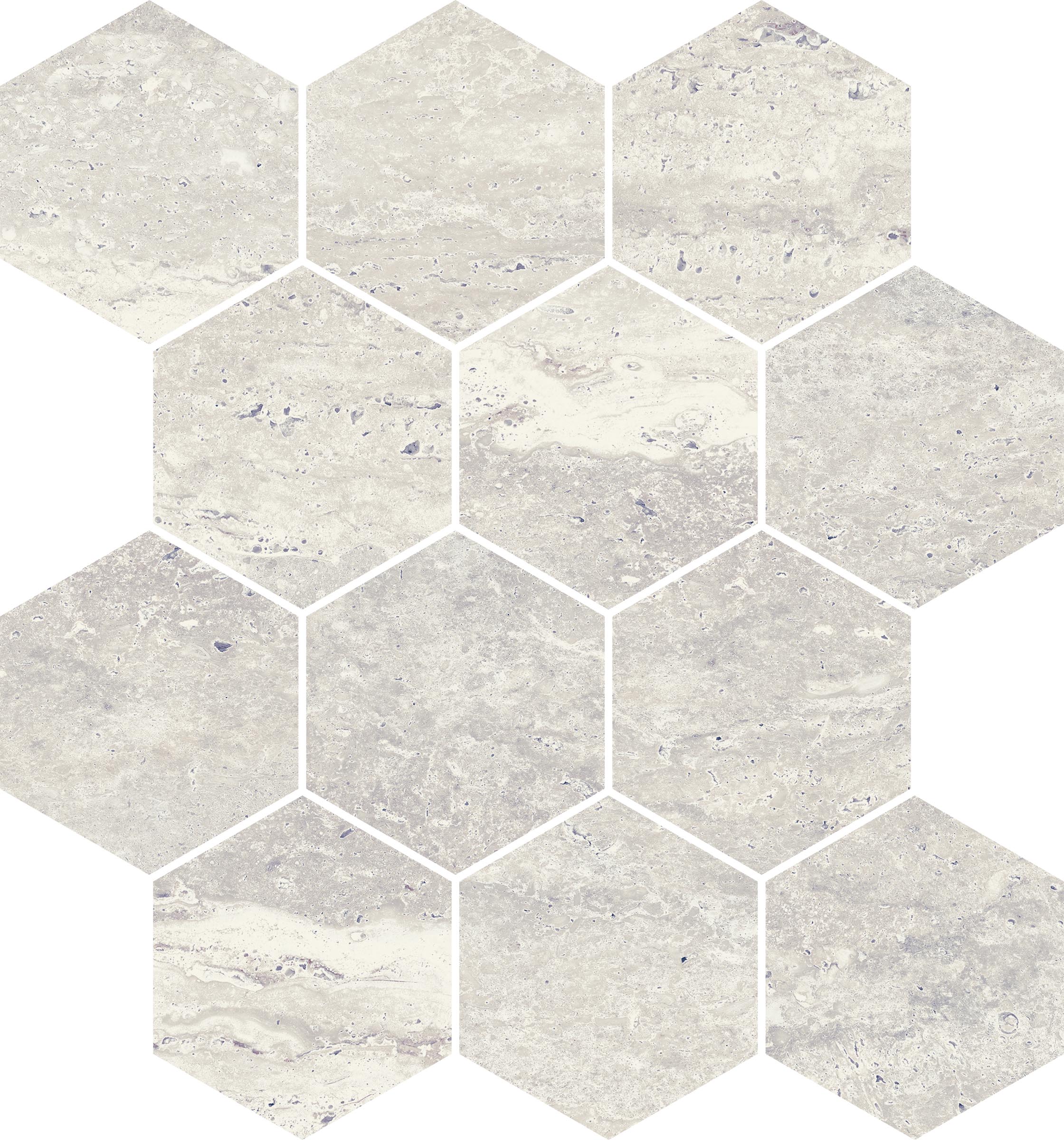 Travertine 3x3 Polished Porcelain Hexagon Mesh Mosaic Tile in Roman