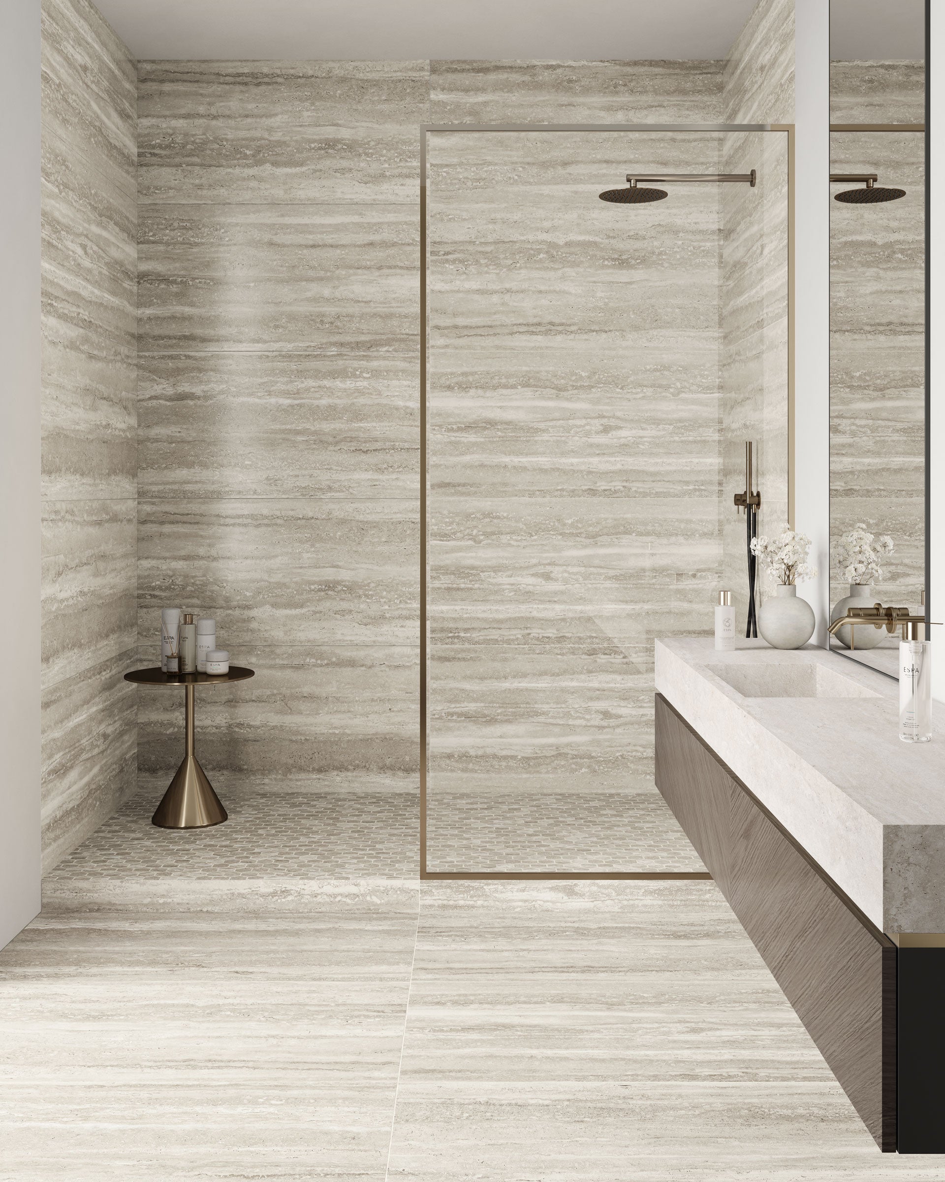 Travertine 3x3 Matte Porcelain Hexagon Mesh Mosaic Tile in Silver