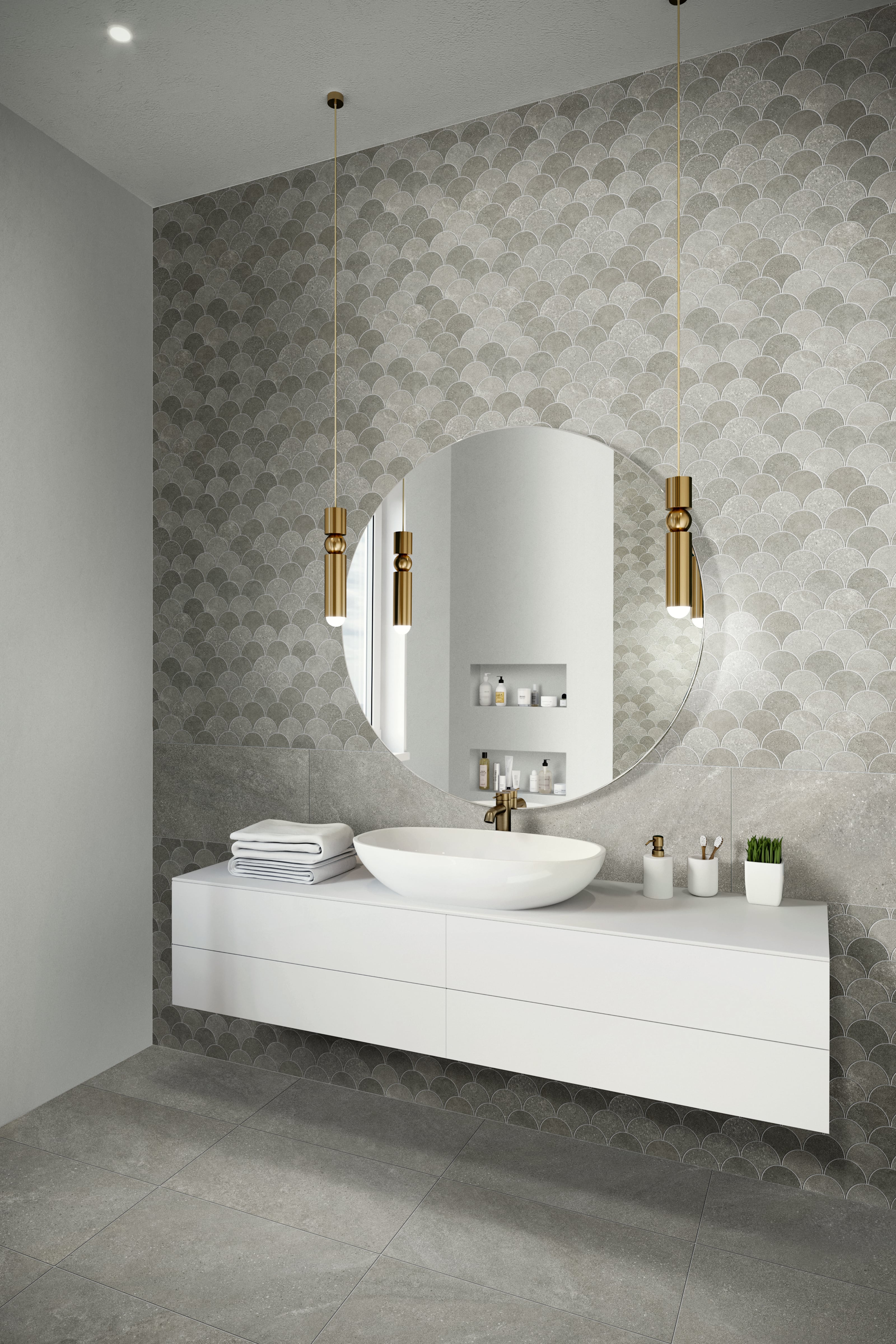 Tycoon 13.7x14.5 Matte Porcelain Wave Mosaic Tile in Grey Mix