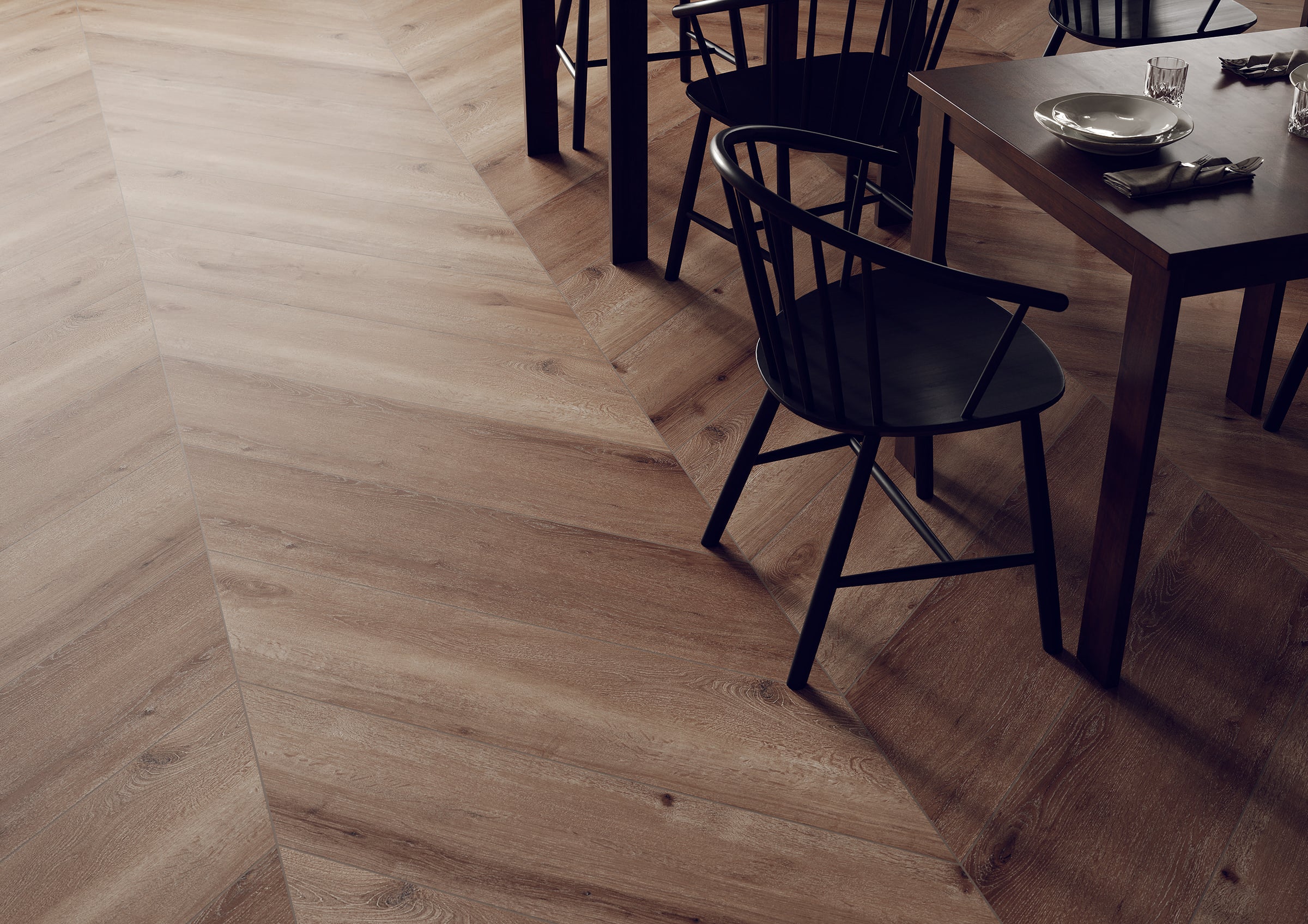 Malibu 12x31 Matte Porcelain Tile in Lanai Deco Chevron Saddle